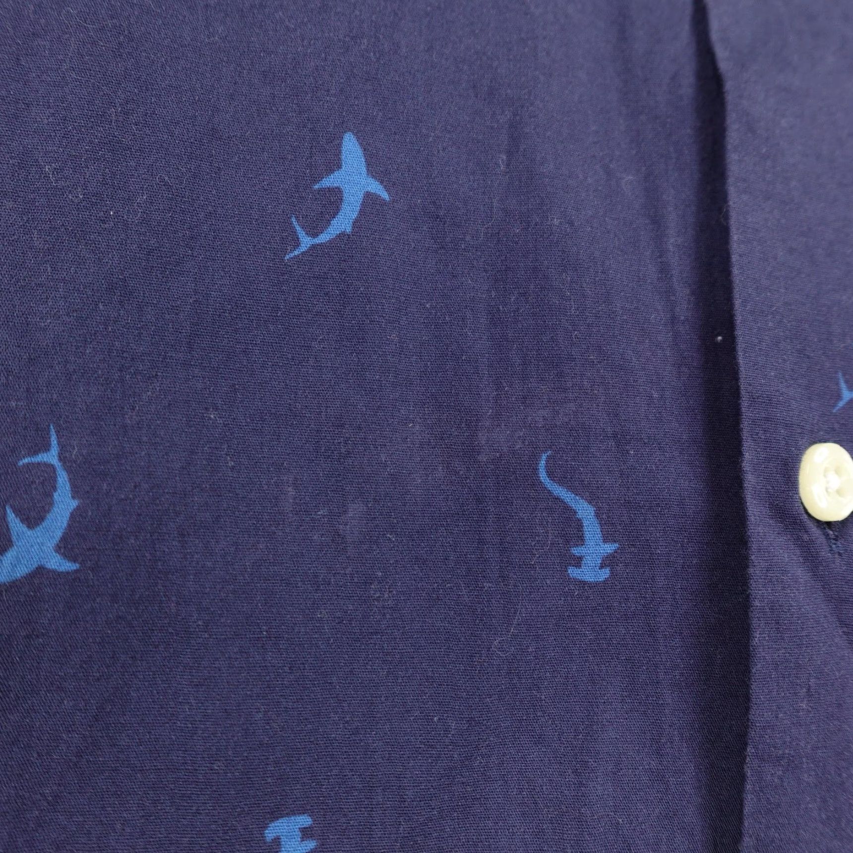 Peter Millar VINTAGE? (No) Peter Millar Shirt Men Large Navy Blue Shark Print Performance Flex Button-Up Short Sleeve Adult Large Blue Shark Beach Casual Travel Size US L / EU 52-54 / 3 - 4 Thumbnail