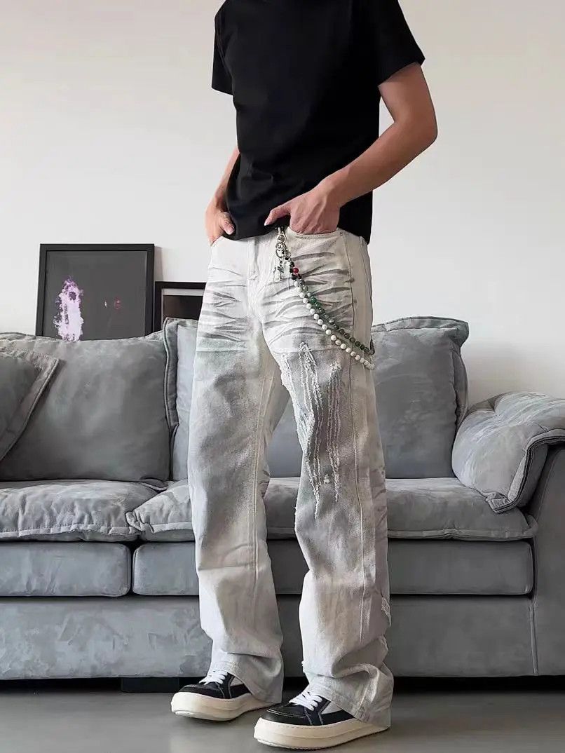Designer × Japanese Brand Washed Dirty White Relaxed Aged Jeans Size US 30 / EU 46 - 3 Thumbnail