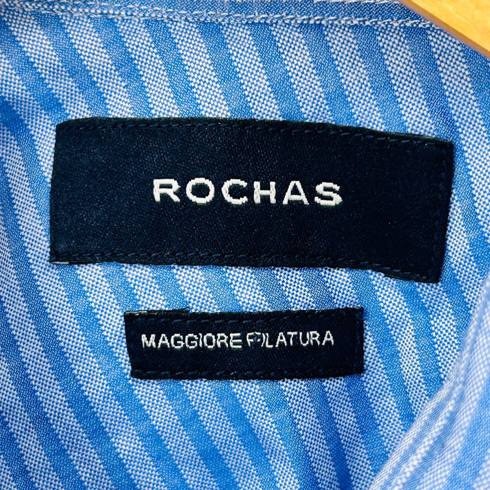 Rochas Blue White Thin Striped Cotton Button Down Dress Shirt Size US L / EU 52-54 / 3 - 6 Thumbnail