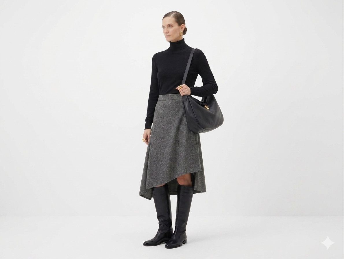 Max Mara 'S Max Mara Gray Herringbone Virgin Wool Asymmetric Skirt Size 27" / US 4 / IT 40 - 2 Thumbnail