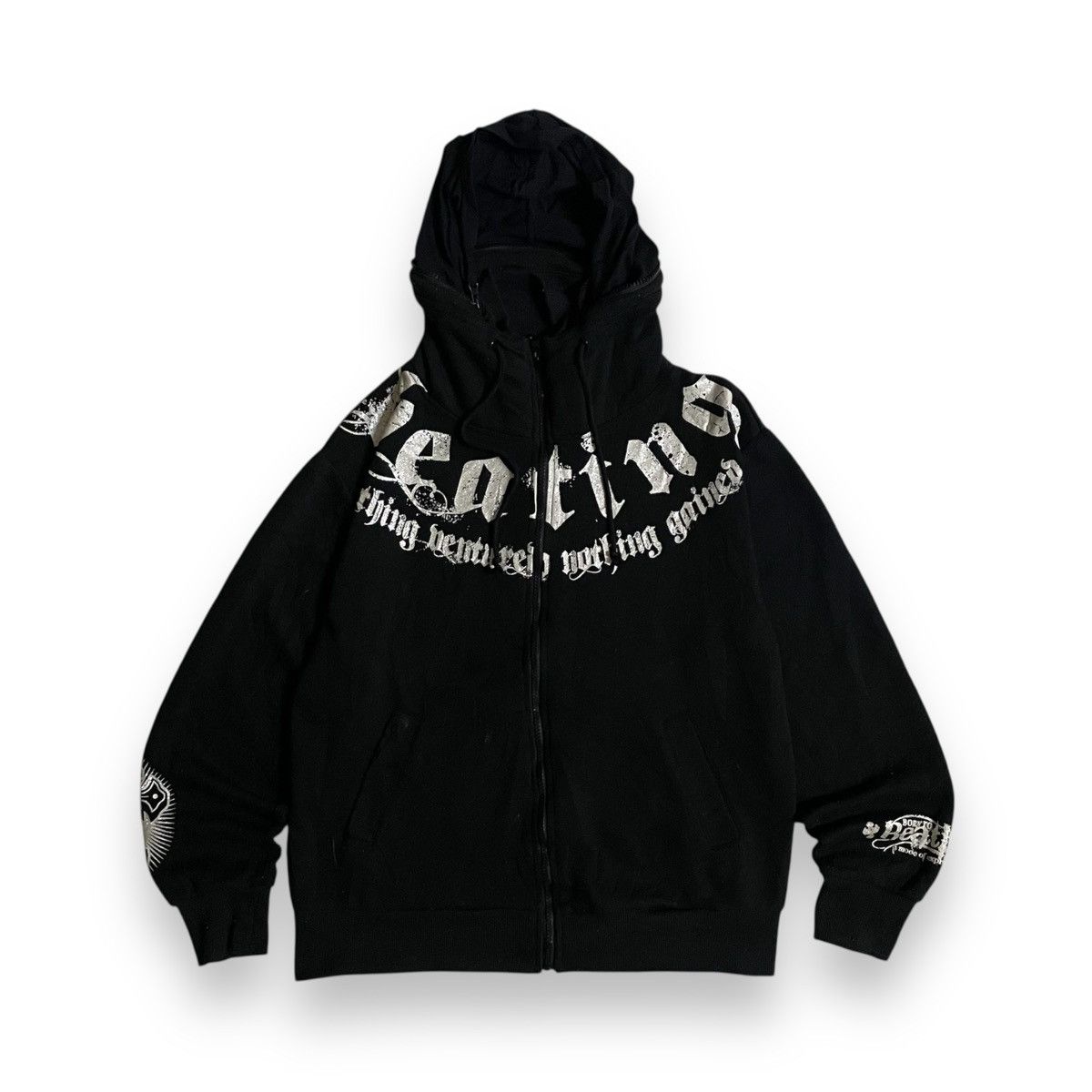 Vintage Japanes Hooded Graphic Print Of Skull With Wing & Te