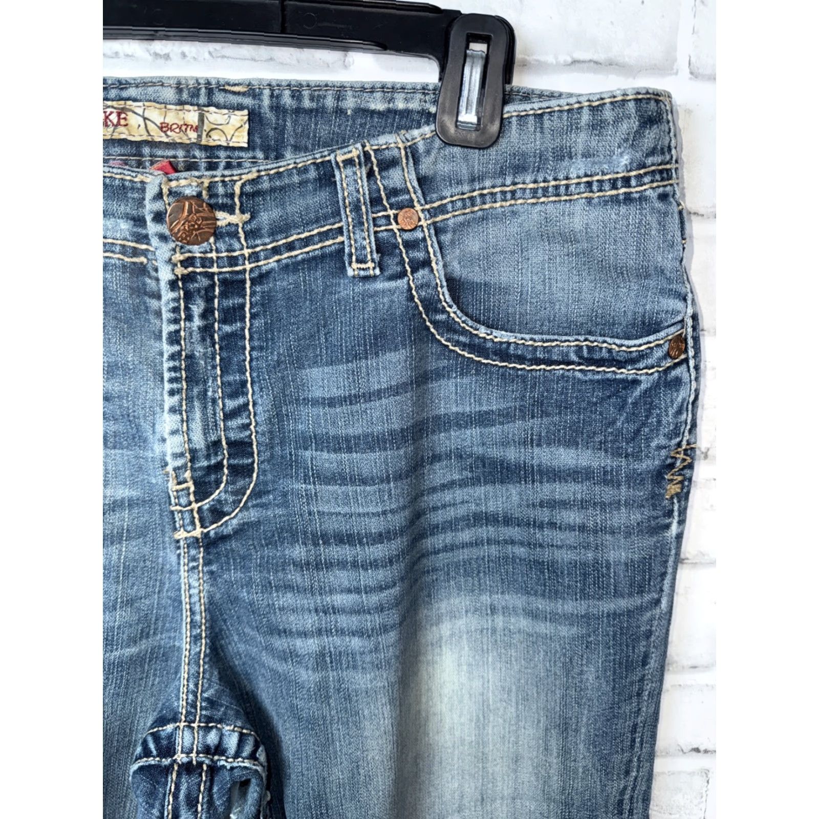 Vintage BKE Jeans Distressed Blue Denim Britni Straight Stretch Medium Wash Womens 34x29 Size 24" / US 00 / IT 34 - 2 Thumbnail