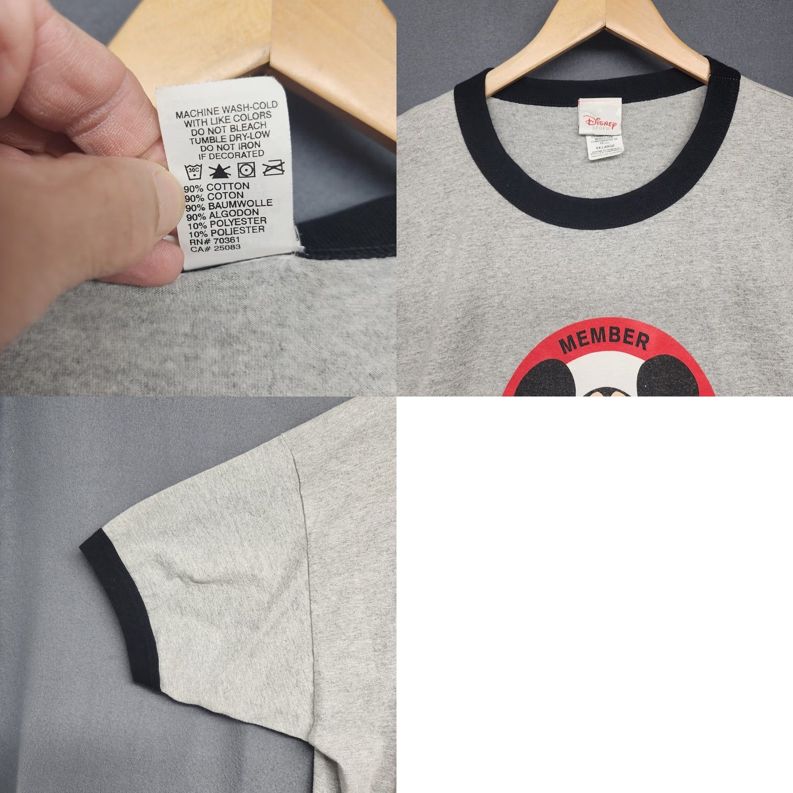 Disney VINTAGE Mickey Mouse Club Member Disney Store T-Shirt Women 2XL Gray Ringer Short Sleeve Crew Neck Spring Summer Mens/Womens Size XXL / US 16-18 / IT 52-54 - 8 Thumbnail