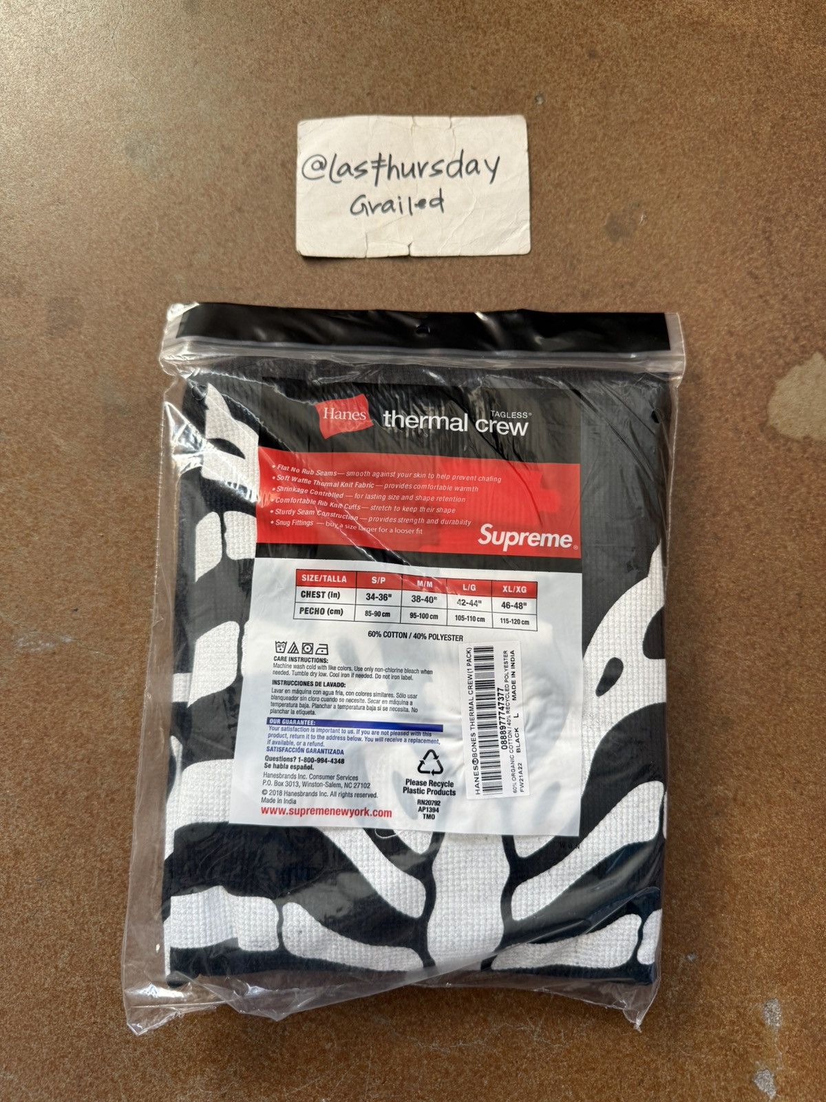Hanes × Supreme Supreme x Hanes Bone Skeleton Thermal Black Large Size US L / EU 52-54 / 3 - 9 Thumbnail