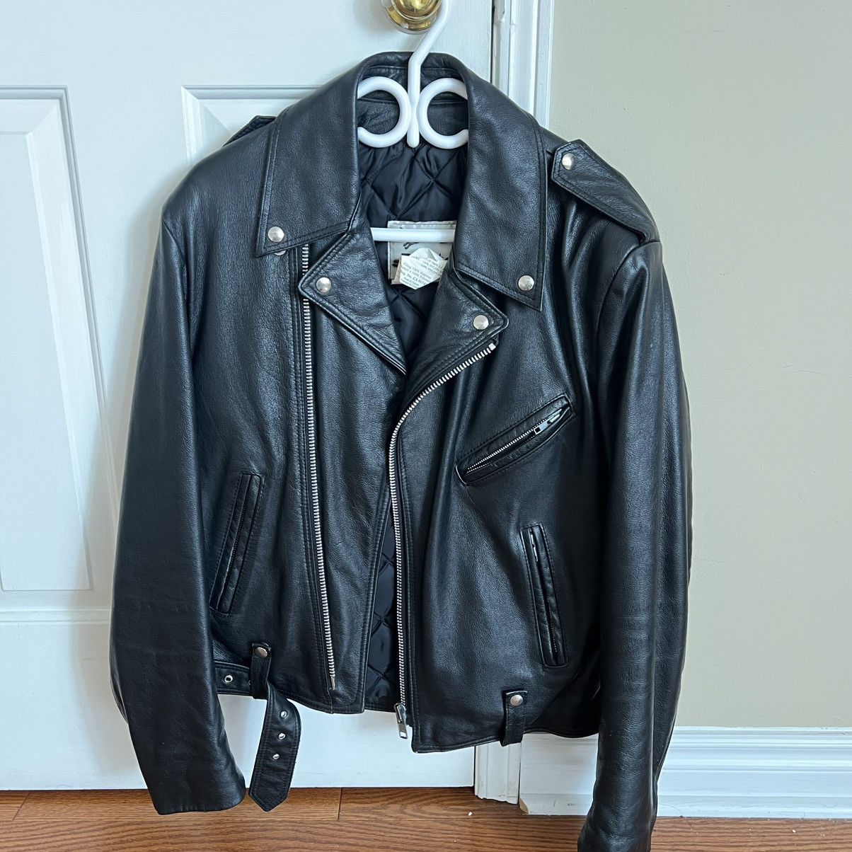 Vintage Leather Biker Jacket Vintage Heavy Real Leather Size US M / EU 48-50 / 2 - 2 Thumbnail