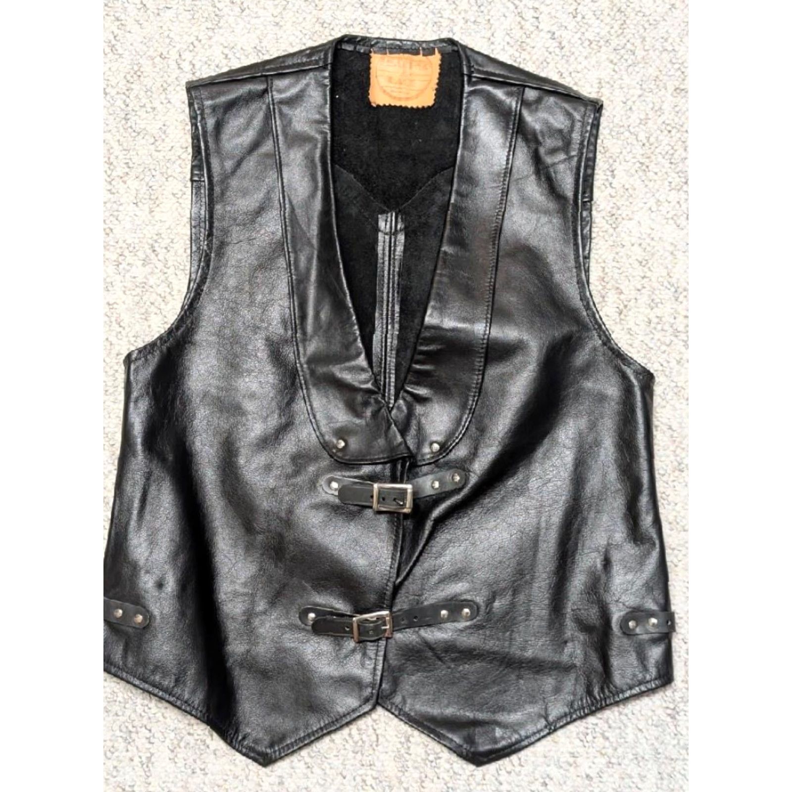 Vintage VINTAGE Leather vest motorcycle HANDCRAFTED black XS Western 34 cowhide Mens 1970s Size US XS / EU 42 / 0 - 5 Thumbnail