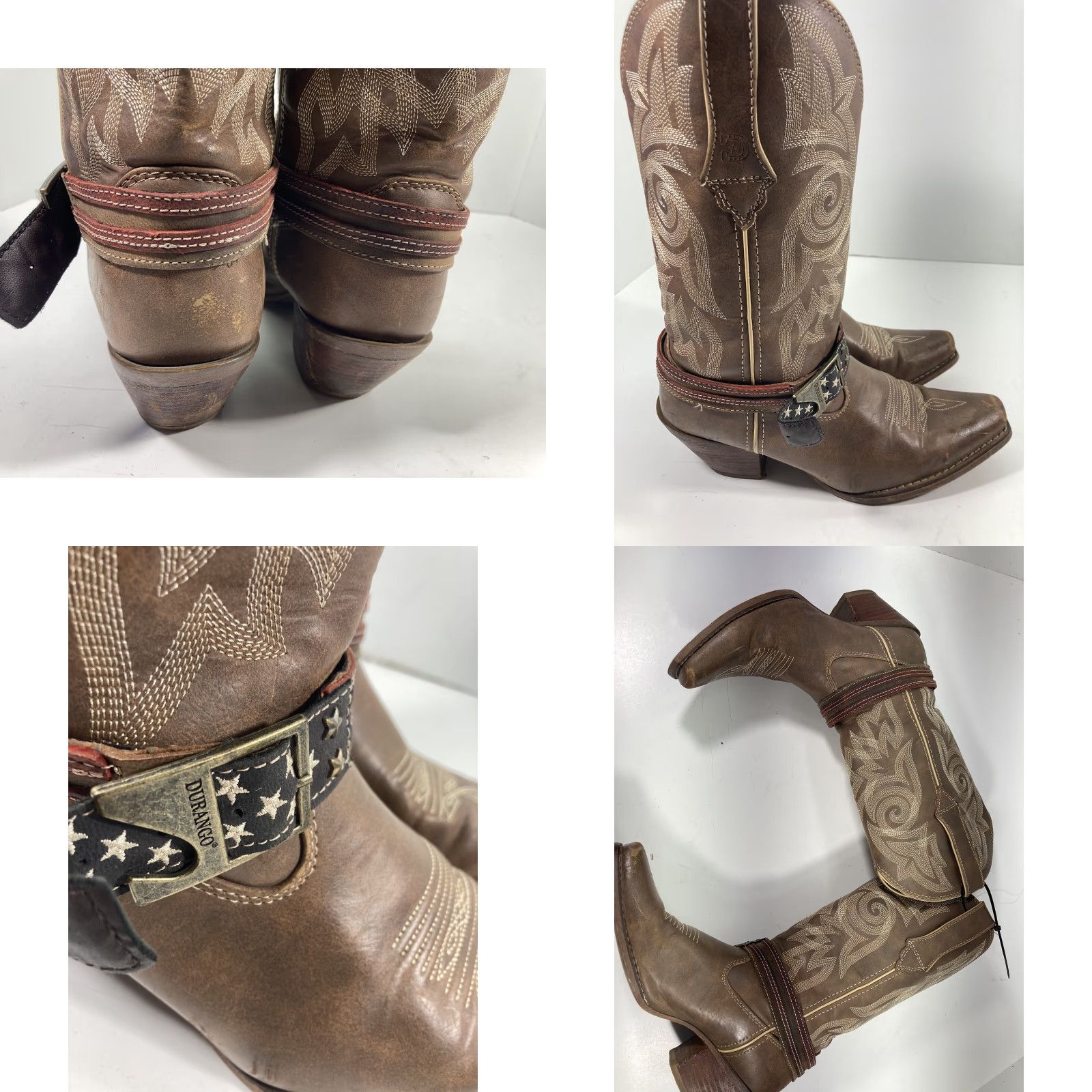 Durango VINTAGE Durango Crush Boots Western Style Women US Flag Brown Leather 9 M Snip Toe DRD0208 Size US 9 / IT 39 - 8 Thumbnail