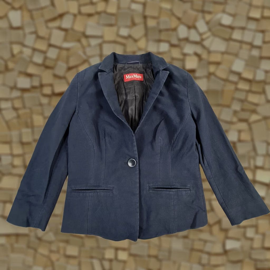 Max Mara Max Mara Studio Womens Blazer Navy Blue 10 UK Cotton Silk Jacket 3/4 Sleeve Button Regular Pockets Lined Stretch City Designer Womens Size L / US 10 / IT 46 - 1 Thumbnail