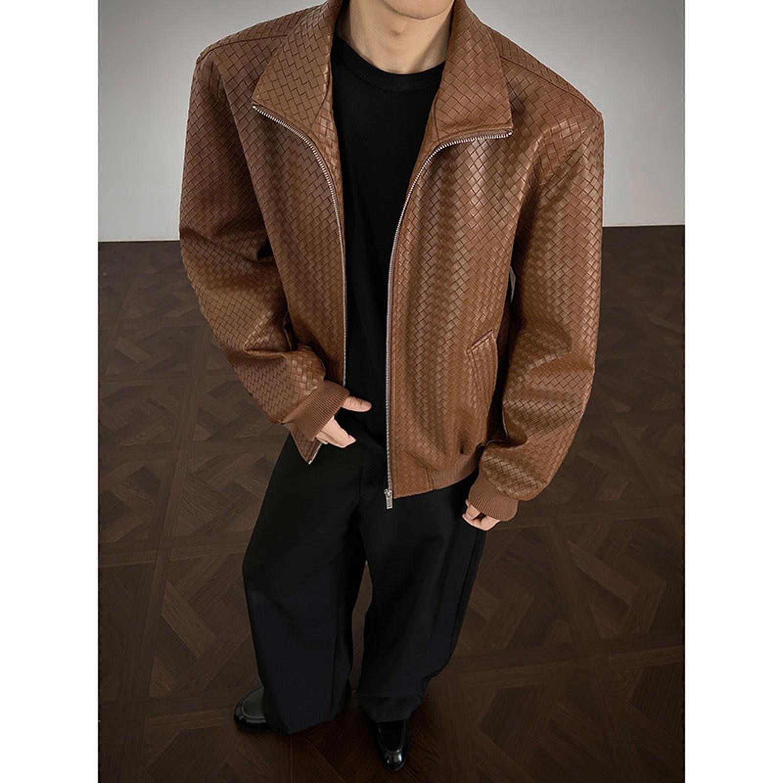 Japanese Brand Woven Pattern Leather Jackets, Zip-Up Fit Size US L / EU 52-54 / 3 - 4 Thumbnail