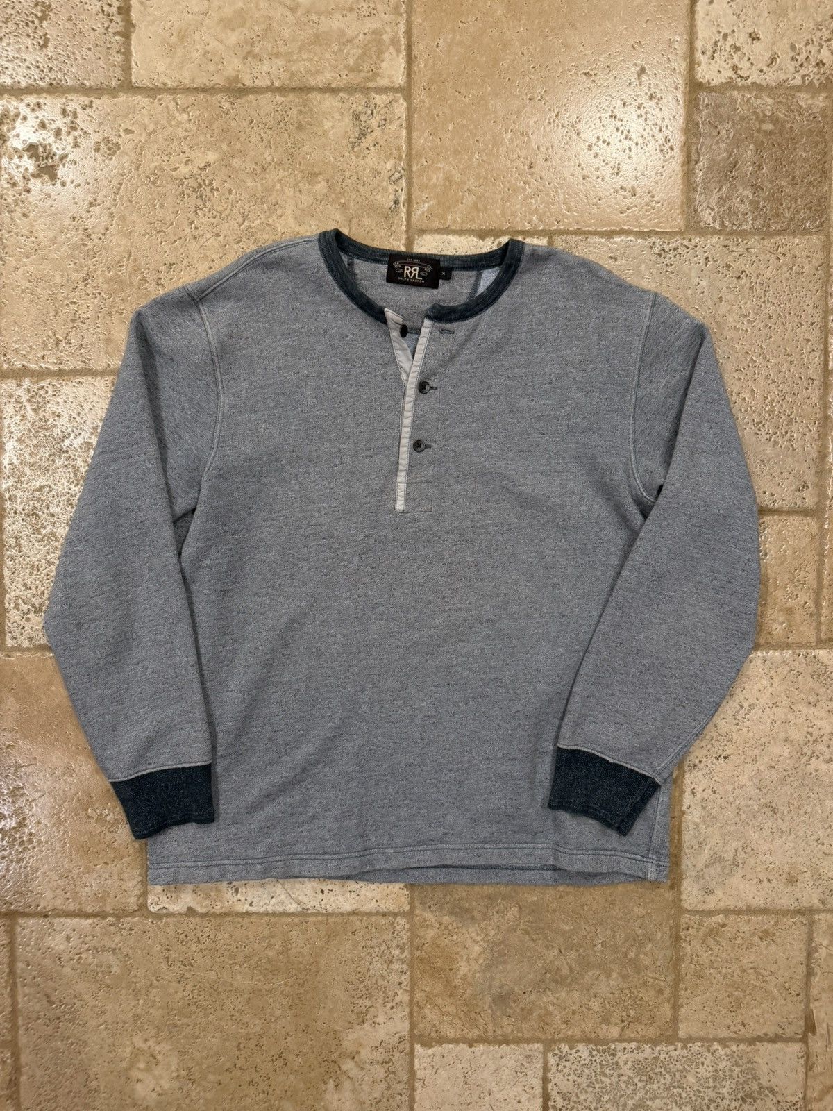 RRL Ralph Lauren RRL Ralph Lauren Heather Grey Henley Sweater Button Shirt Size US XL / EU 56 / 4 - 5 Thumbnail