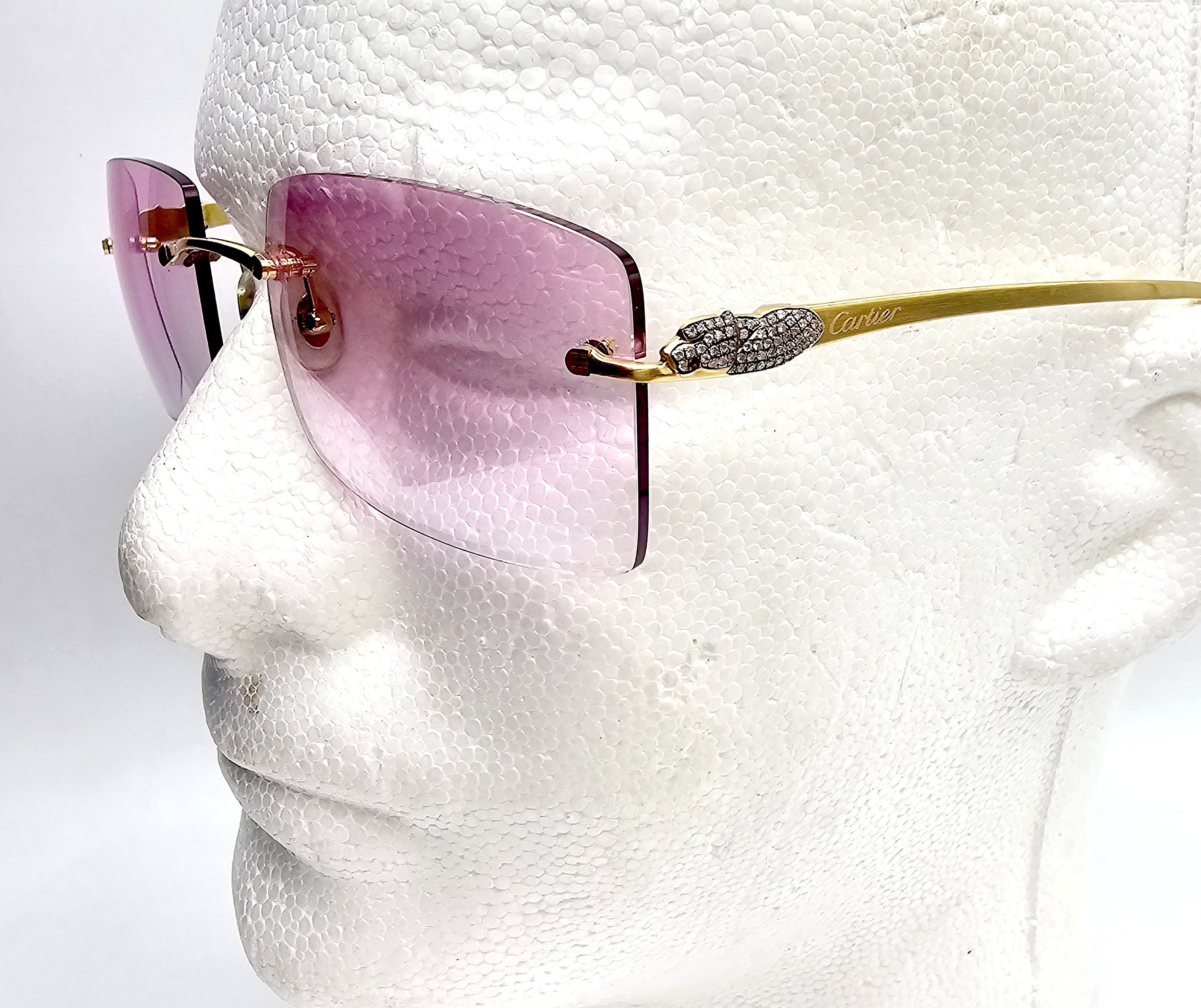 Cartier Cartier Rimless Custom Diamond Gold Sunglasses Size ONE SIZE - 16 Thumbnail