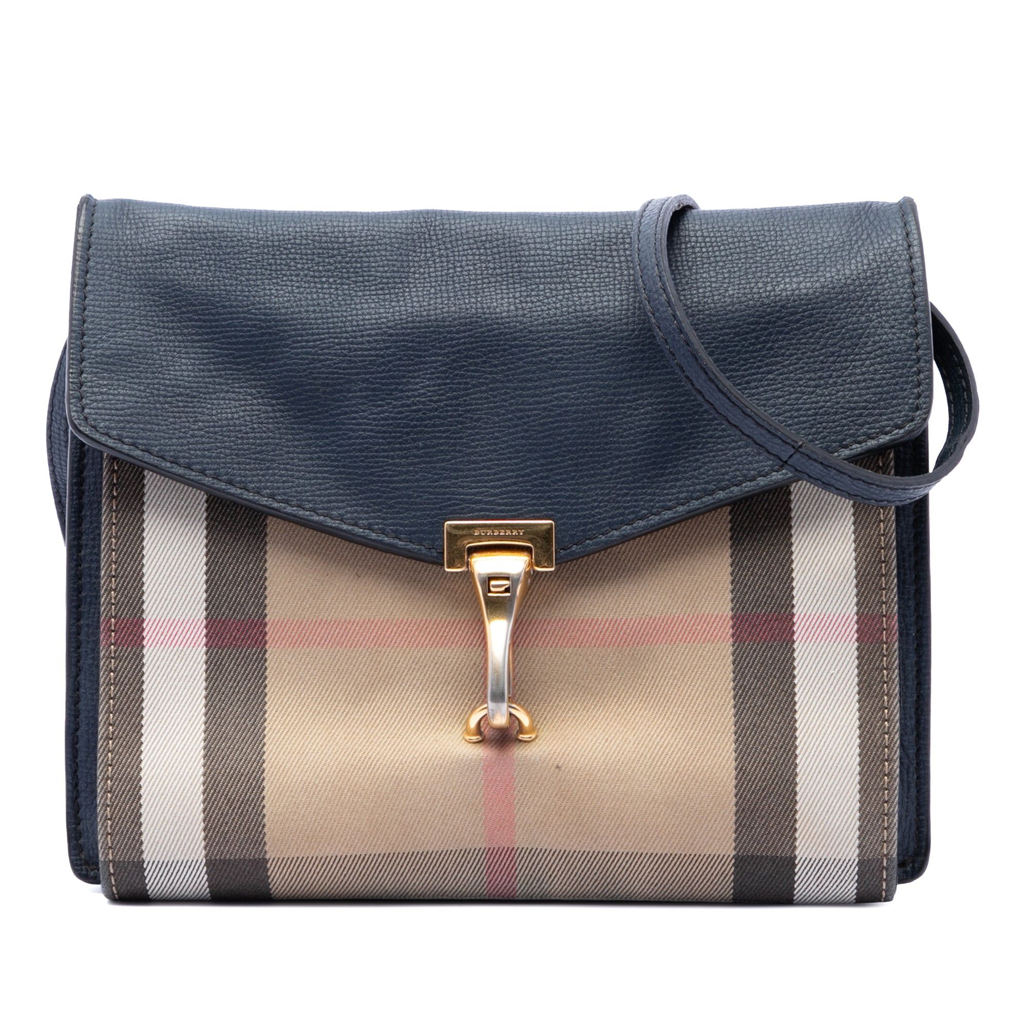 Burberry Small Leather and House Check Canvas Derby Macken Crossbody Size ONE SIZE - 1 Thumbnail
