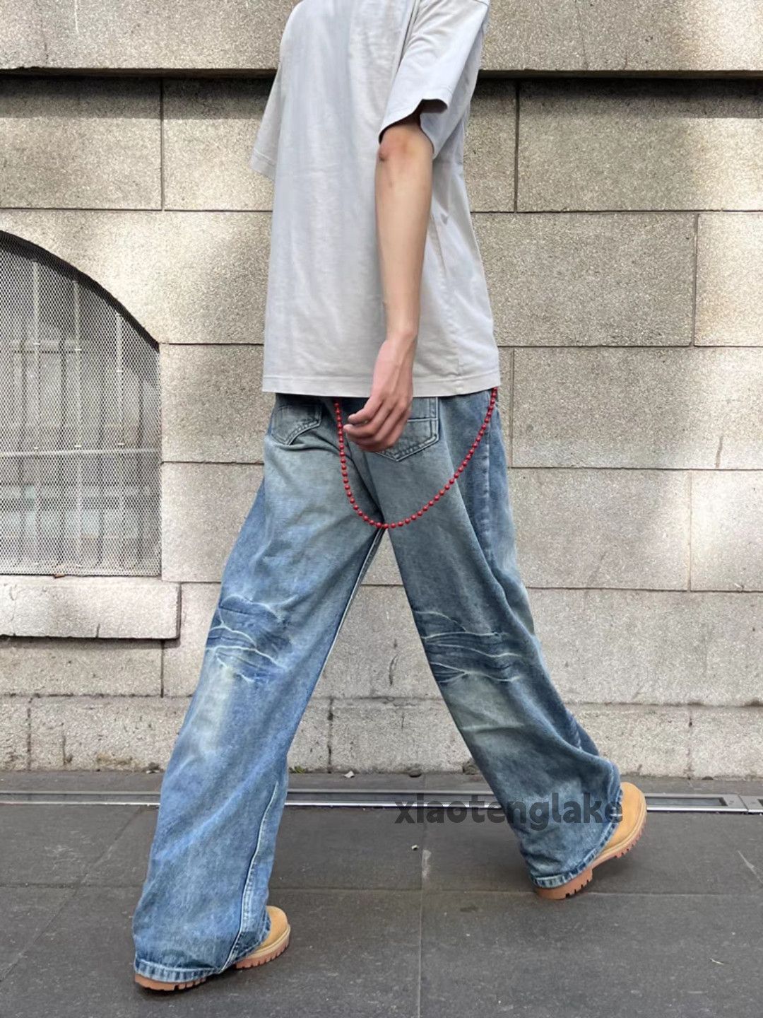 Jean Unisex washed faded loose baggy skate hiphop jeans Size US 34 / EU 50 - 6 Thumbnail
