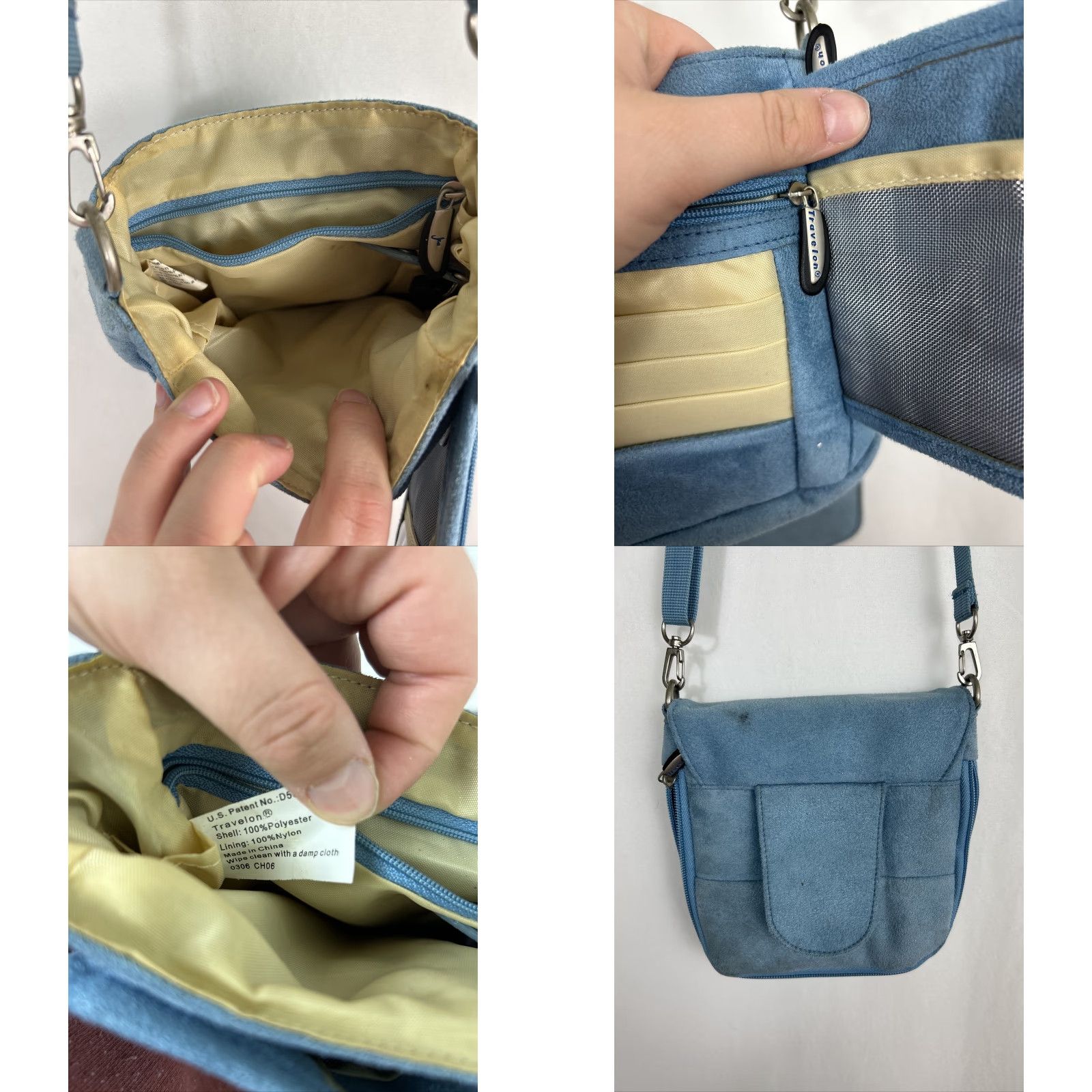 Vintage Travelon Blue Microfiber Suede Feel Organizer Shoulder Bag Travel Crossbody Size ONE SIZE - 9 Thumbnail
