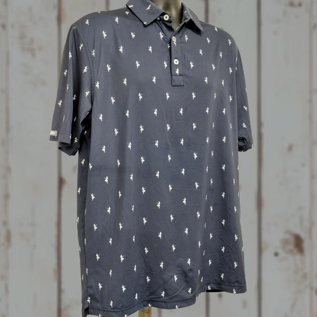 Vintage Straight Down Golf Polo Shirt Mens L Blue Performance Hula Dancer All Over Print Shirt Size US L / EU 52-54 / 3 - 1 Thumbnail