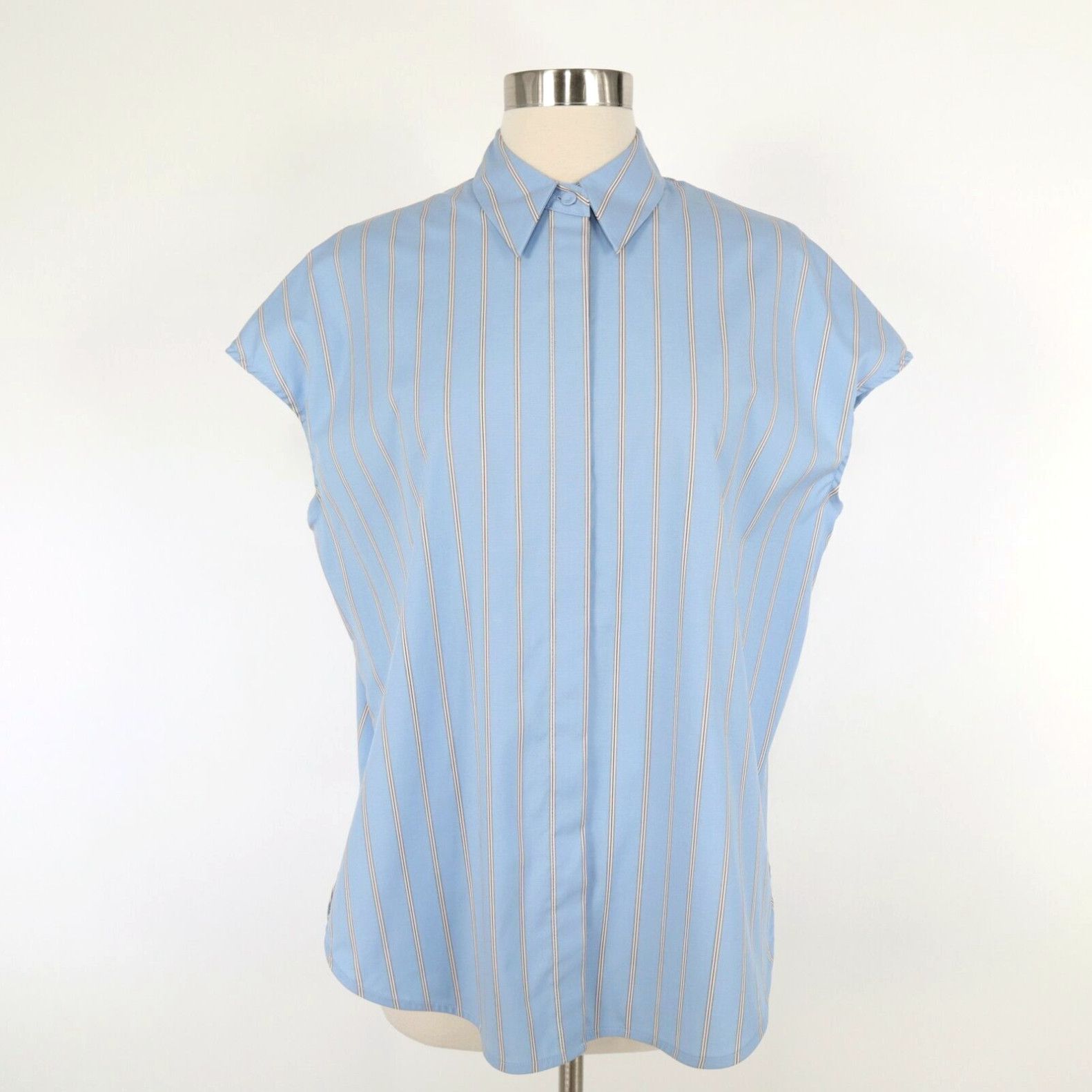 image of Vintage M.m.lafleur Button-Up Shirt Top The Blume S Small New Poplin Blue Stripe Stretch in White, 