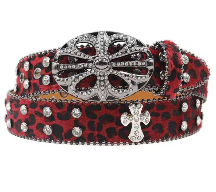 Japanese Brand Retro Style Cross Leopard Print Pu Leather Belt 115 cm Size ONE SIZE - 1 Thumbnail