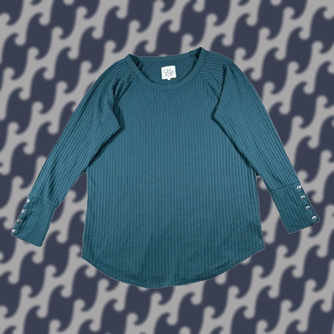 Vintage Chaser Thermal Waffle Weave Tunic Top Womens XL Green Knit Long Sleeve Pullover Shirt Blouse Womens Overall Tunic Style Thermal Top XL Green Size XL / US 12-14 / IT 48-50 - 1 Thumbnail