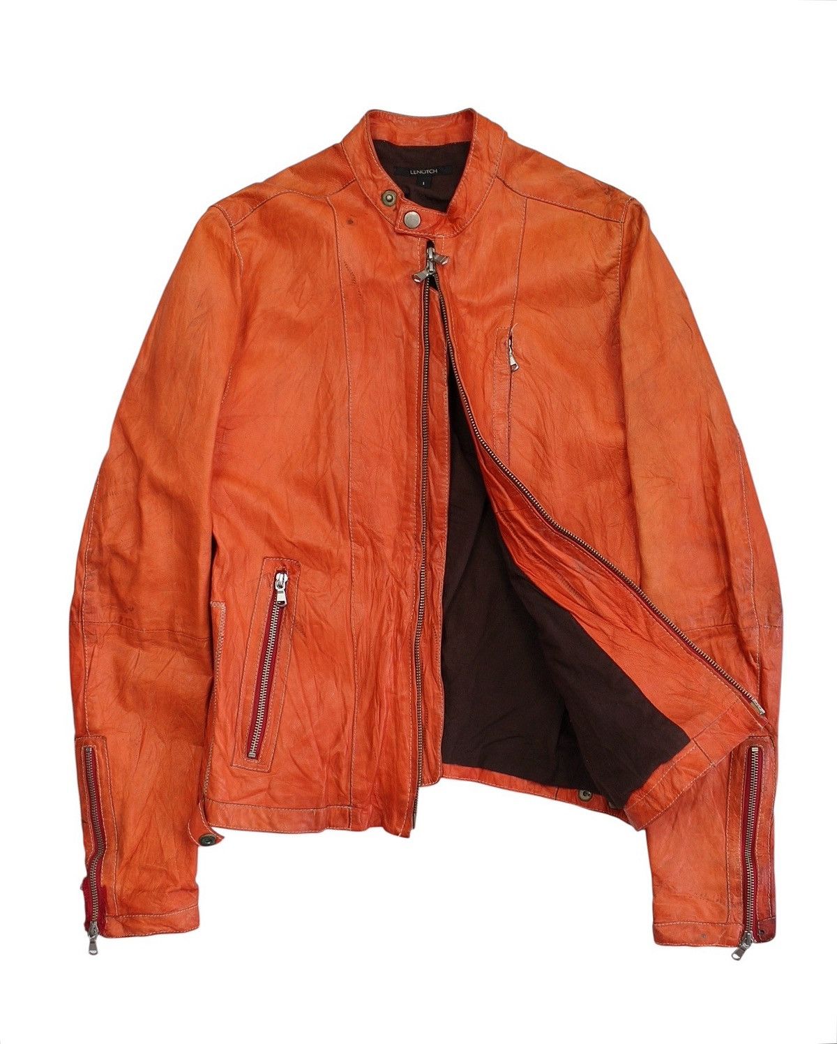 Vintage 2000S LENOTCH ORANGE LAMBSKINS LEATHER BIKER JACKET Size US M / EU 48-50 / 2 - 2 Thumbnail