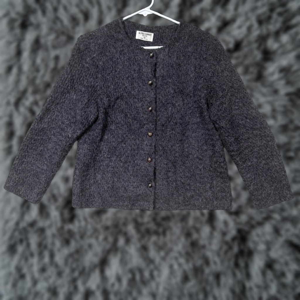 Vintage VINTAGE Alfred Dunner Cardigan Sweater Womens 10P Petite Purple Fuzzy Knit Size L / US 10 / IT 46 - 1 Thumbnail