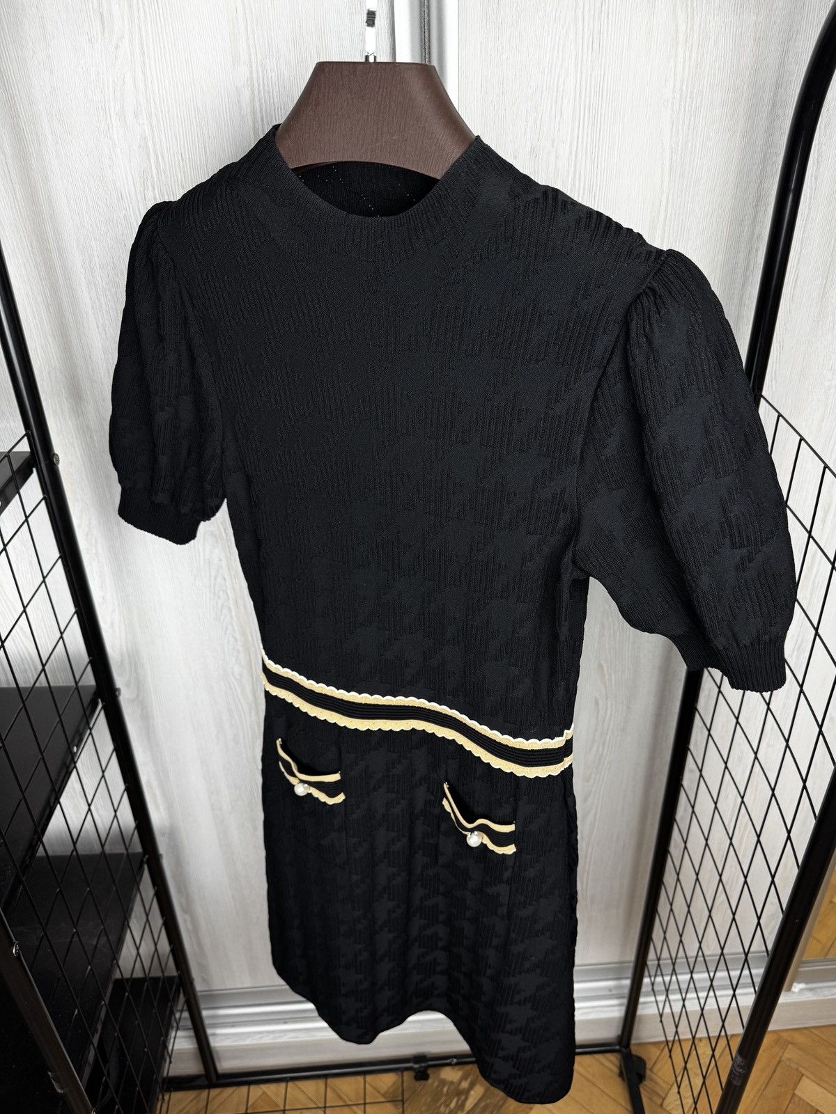 Sandro Sandro Paris Houndstooth jacquard black knee length dress Size S / US 4 / IT 40 - 7 Thumbnail