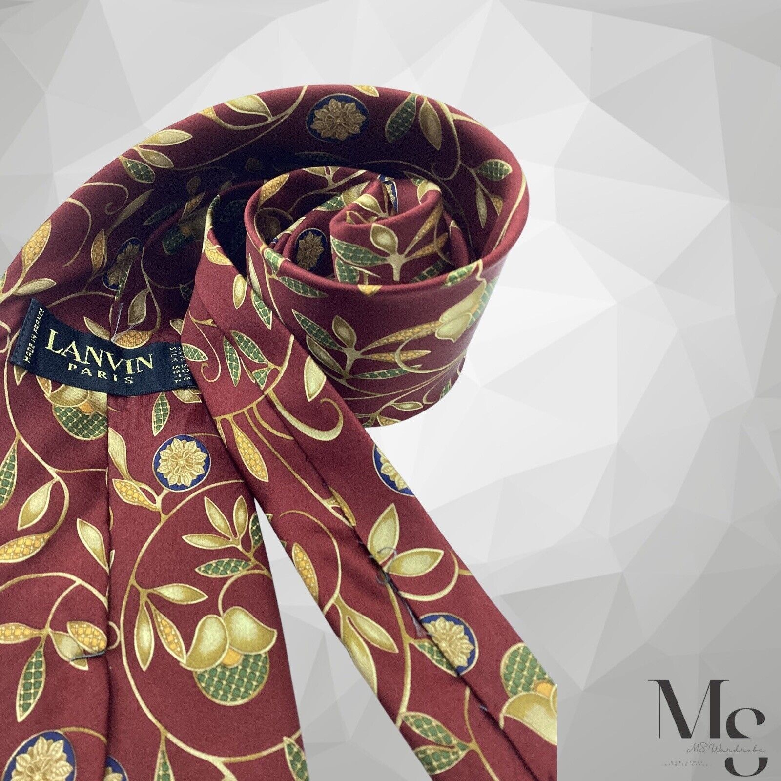 Lanvin LANVIN PARIS Bordeaux Leaf Print Luxury Silk Tie France W: 3 Size ONE SIZE - 5 Thumbnail