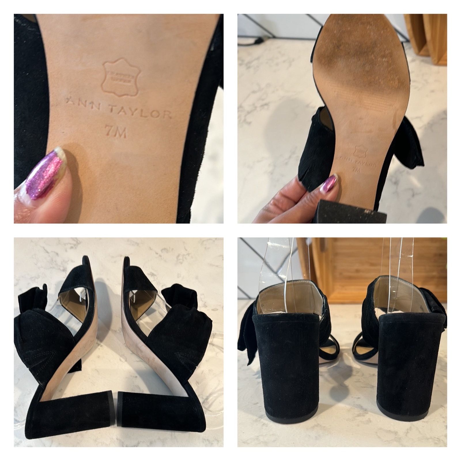 Ann Taylor Ann Taylor black suede bow block slide heels classic chic Size US 7 / IT 37 - 7 Thumbnail
