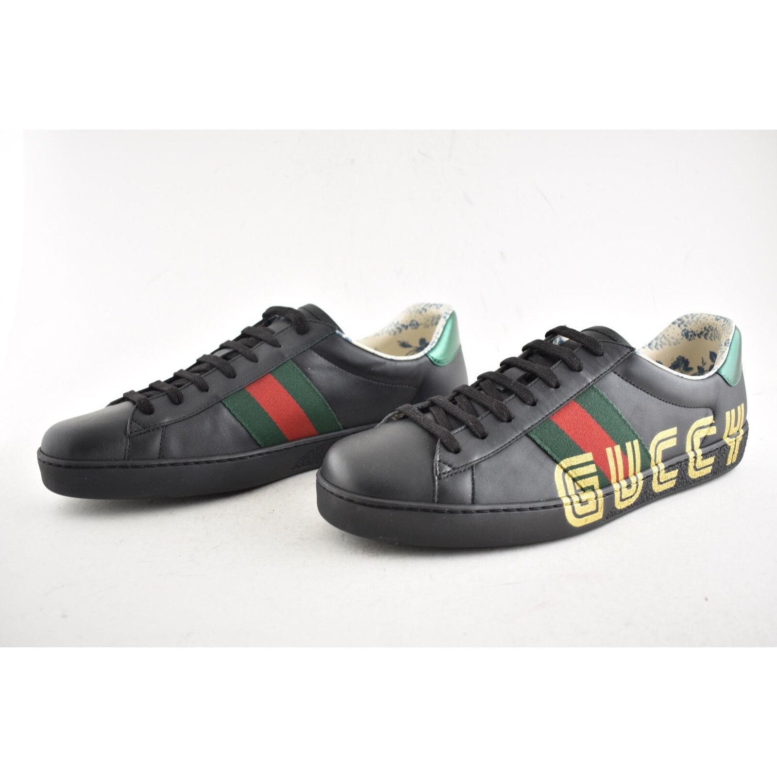 Gucci Gucci Mens Black New Ace Guccy Leather Gold Flat Low Size US 8 / EU 41 - 9 Thumbnail