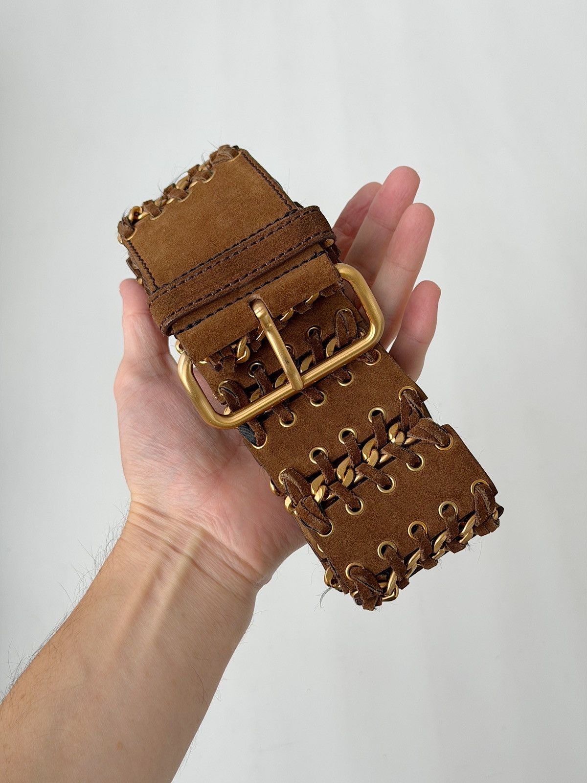 Prada PRADA Chain Suede Wide Brown Belt Leather Grommet Big Demna Size ONE SIZE - 4 Thumbnail