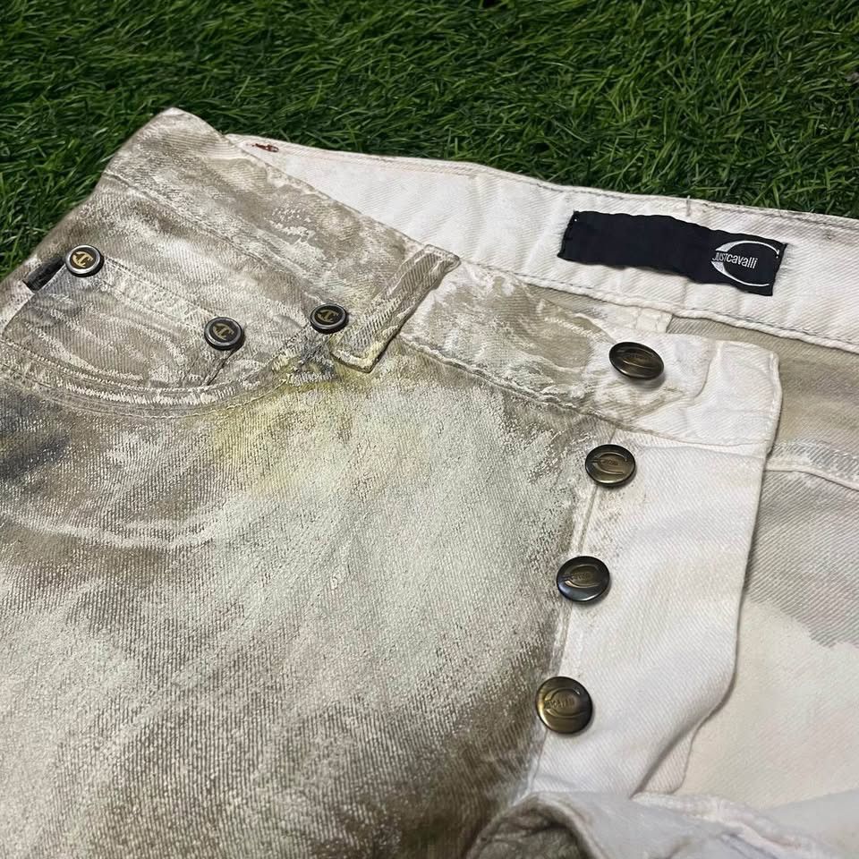 Roberto Cavalli Just Cavalli Multicolor hand painted denim Jeans Size 33" - 6 Thumbnail