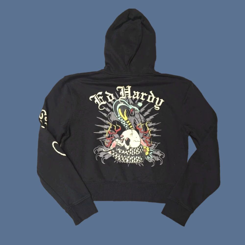 Ed Hardy Ed Hardy Womens Crop Hoodie Medium Spellout Y2K Tattoo Zip Jacket Skull Snake Size M / US 6-8 / IT 42-44 - 1 Thumbnail