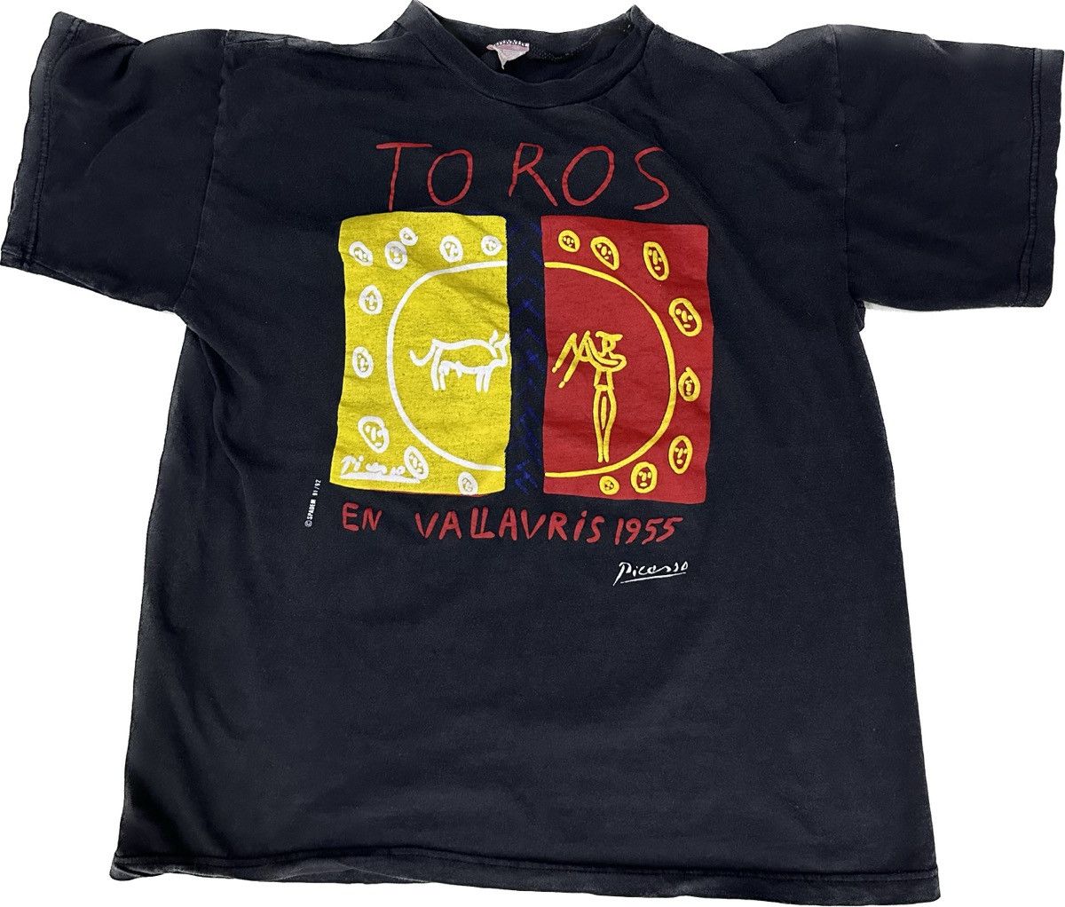 image of Art x Vintage Picasso Toros En Vallavris 1955 Shirt Tee in Black, Men's (Size Medium)