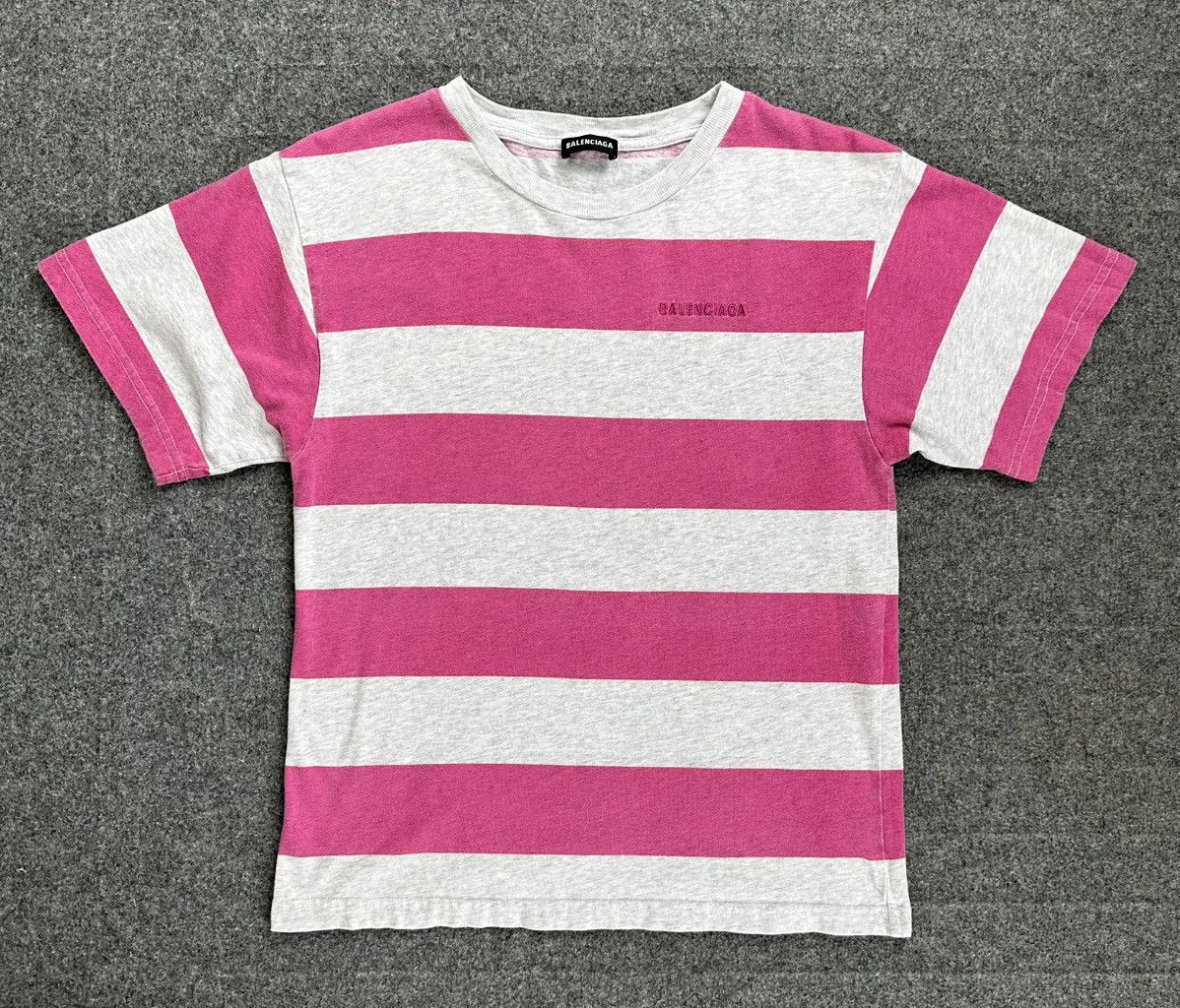 Balenciaga Balenciaga - 2018 Stripped Embroidered Logo T-Shirt Size S / US 4 / IT 40 - 1 Thumbnail