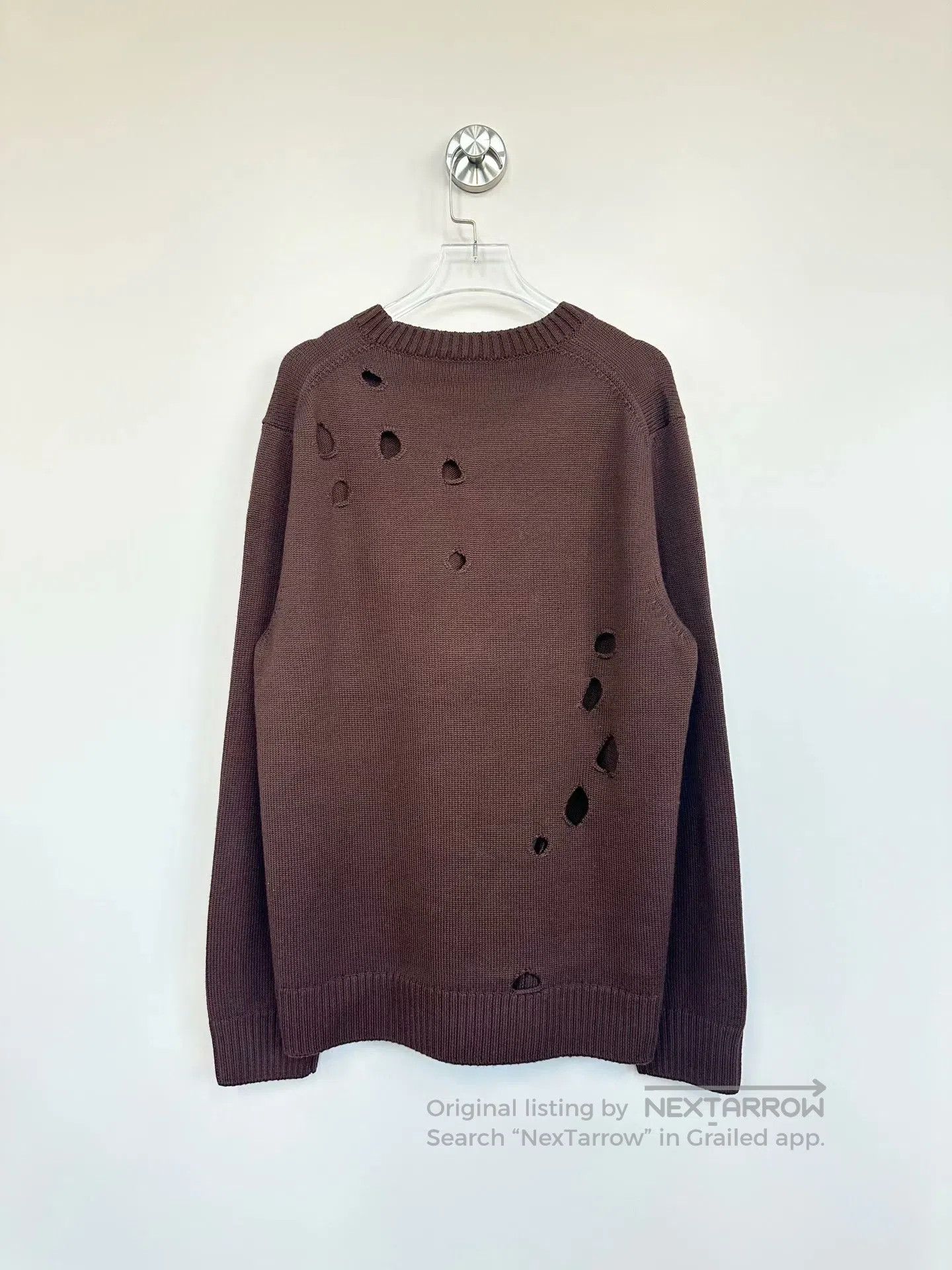 Burberry Burberry Brown Embroidered Logo Ripped Knit Sweater| Size S / US 4 / IT 40 - 2 Thumbnail