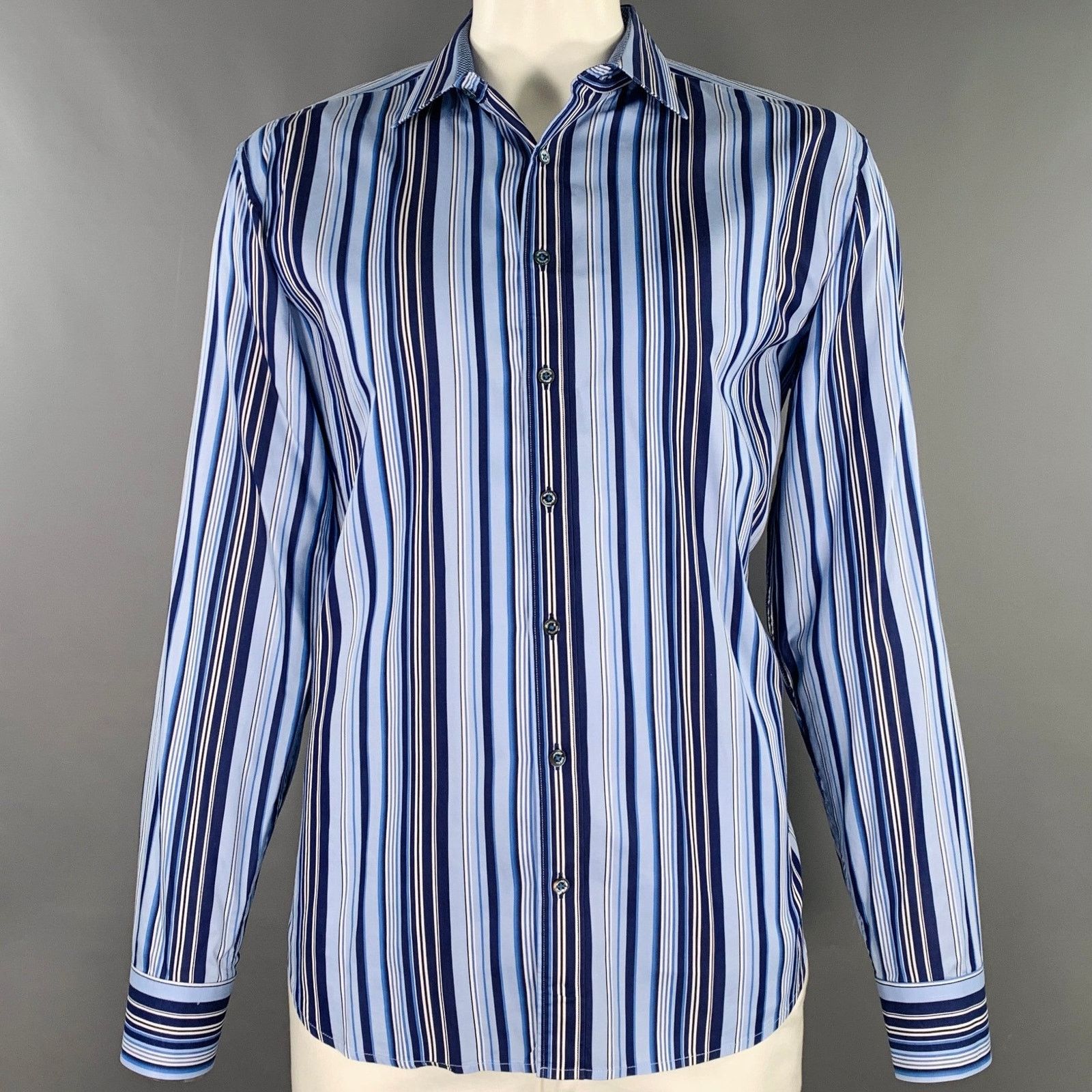 Other Blue Navy Stripe Cotton Spread Collar Long Sleeve Shirt Size US XL / EU 56 / 4 - 1 Thumbnail