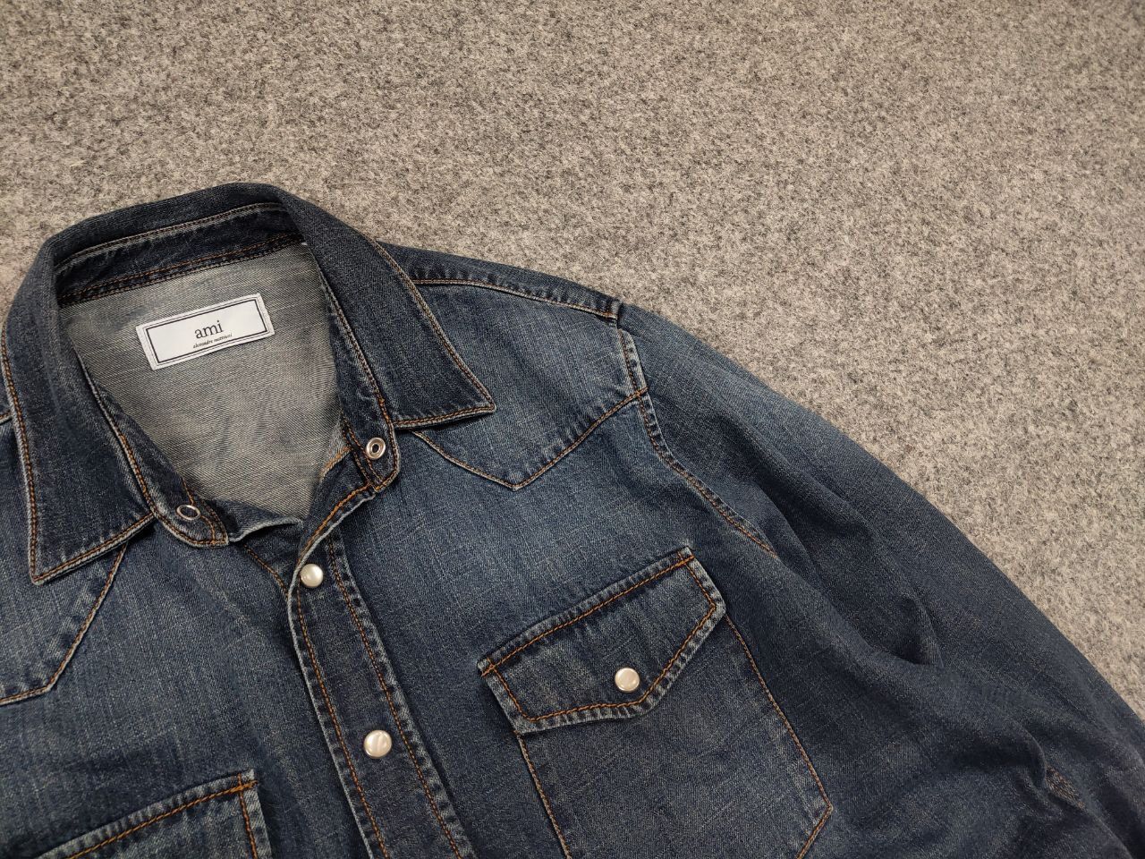 AMI AMI Alexandre Mattiussi Design Blue Denim Faded Mens Shirt Size US M / EU 48-50 / 2 - 9 Thumbnail