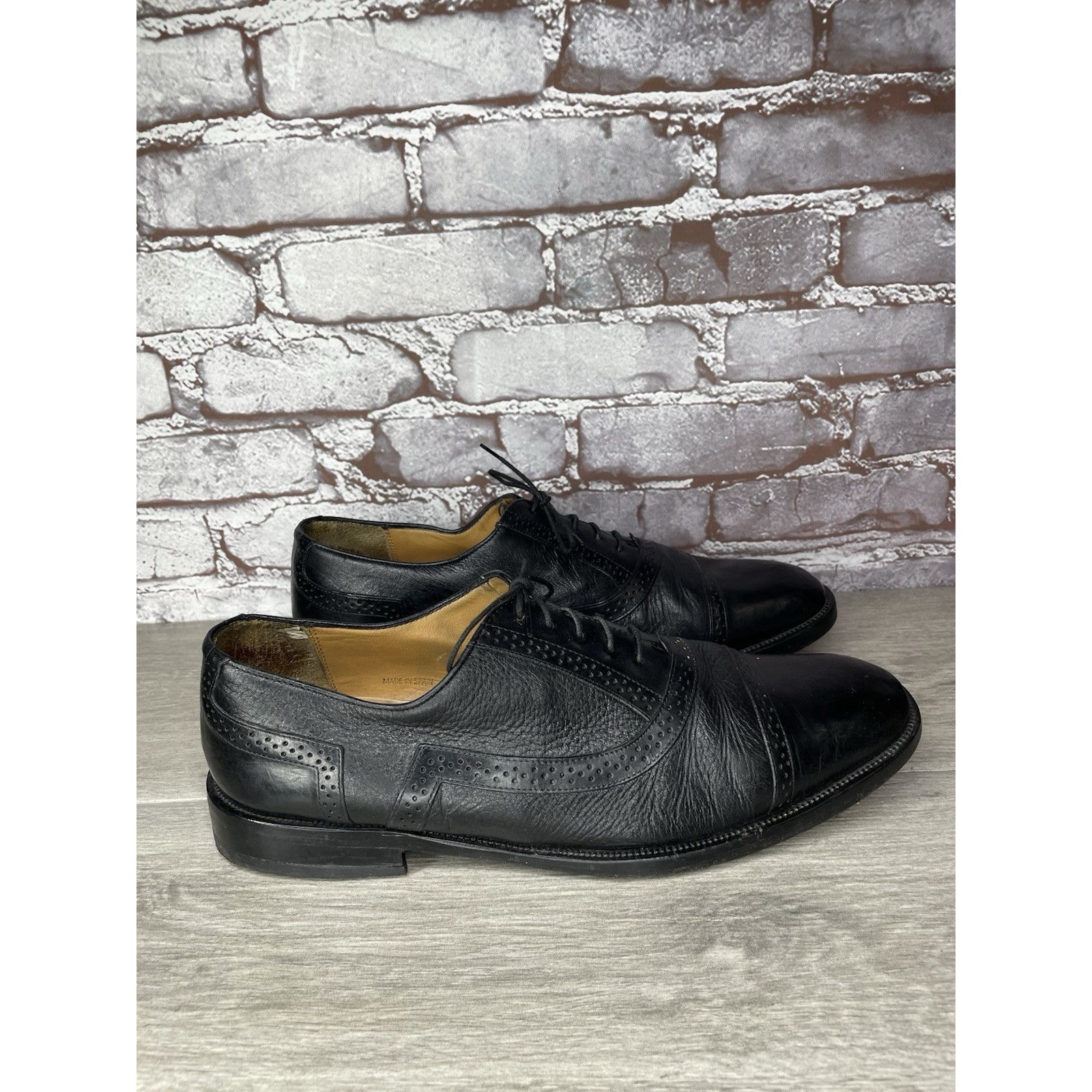 Mezlan Mezlan Marque Black Leather Deerskin Cap Toe Brogue Oxfords Size US 11 / EU 44 - 16 Thumbnail