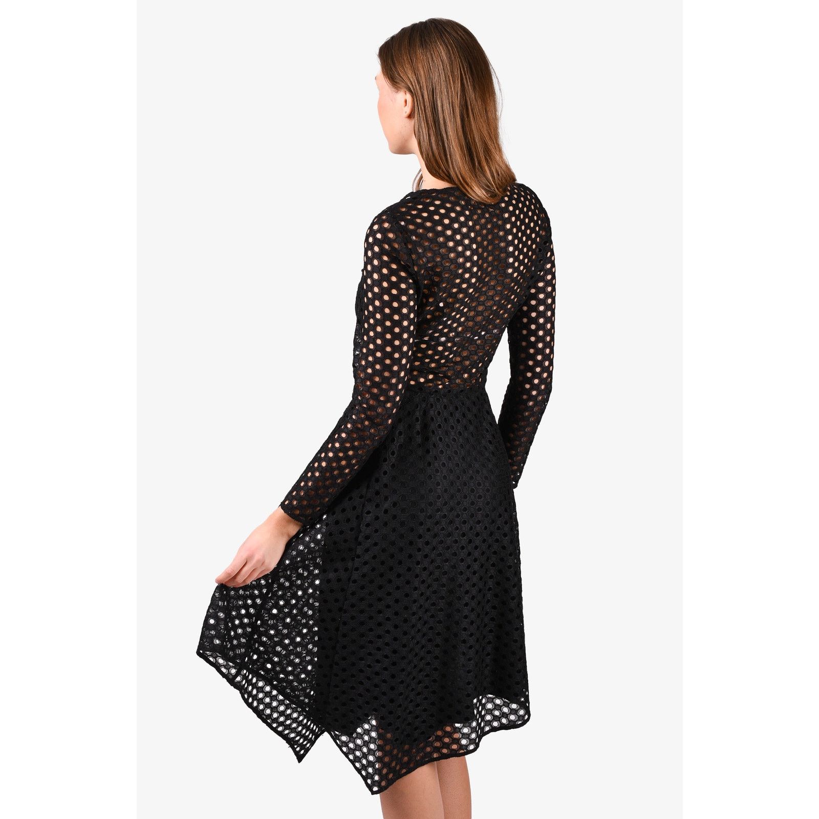 Maje Maje Rana Black Eyelet Lace Semi Sheer Midi Dress Size XS / US 0-2 / IT 36-38 - 3 Thumbnail