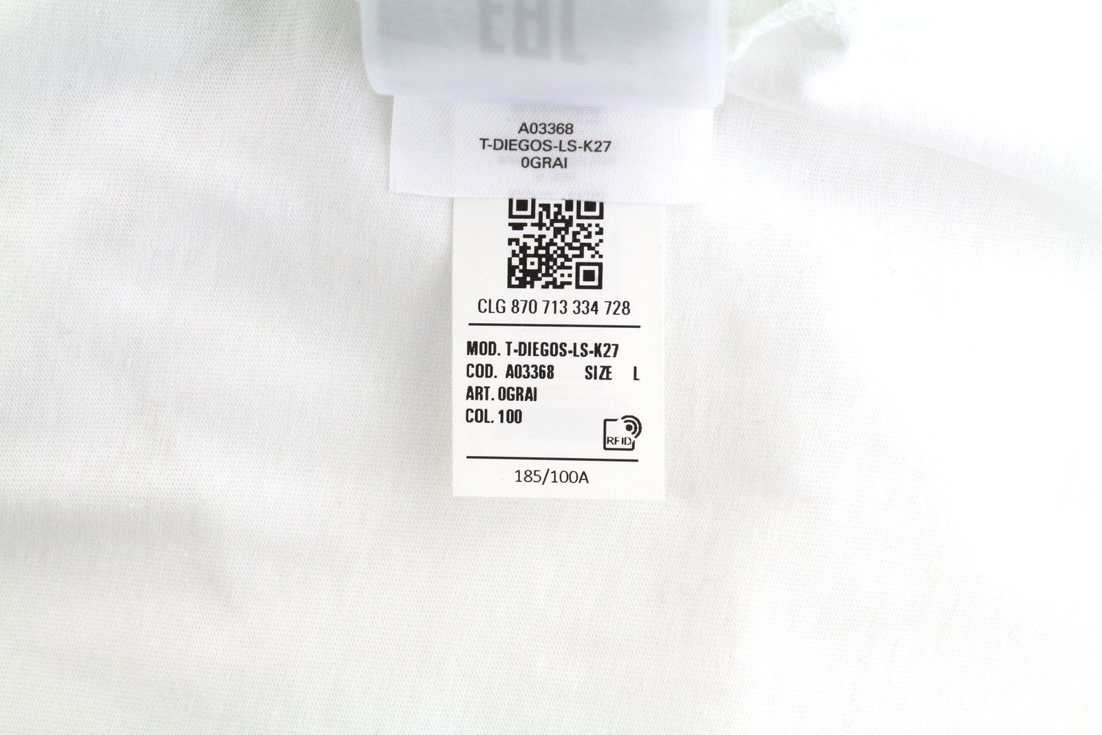 Diesel T-DIEGOS-LS-K27 L White Cotton Tricot T-Shirt 40989 Size US L / EU 52-54 / 3 - 10 Thumbnail