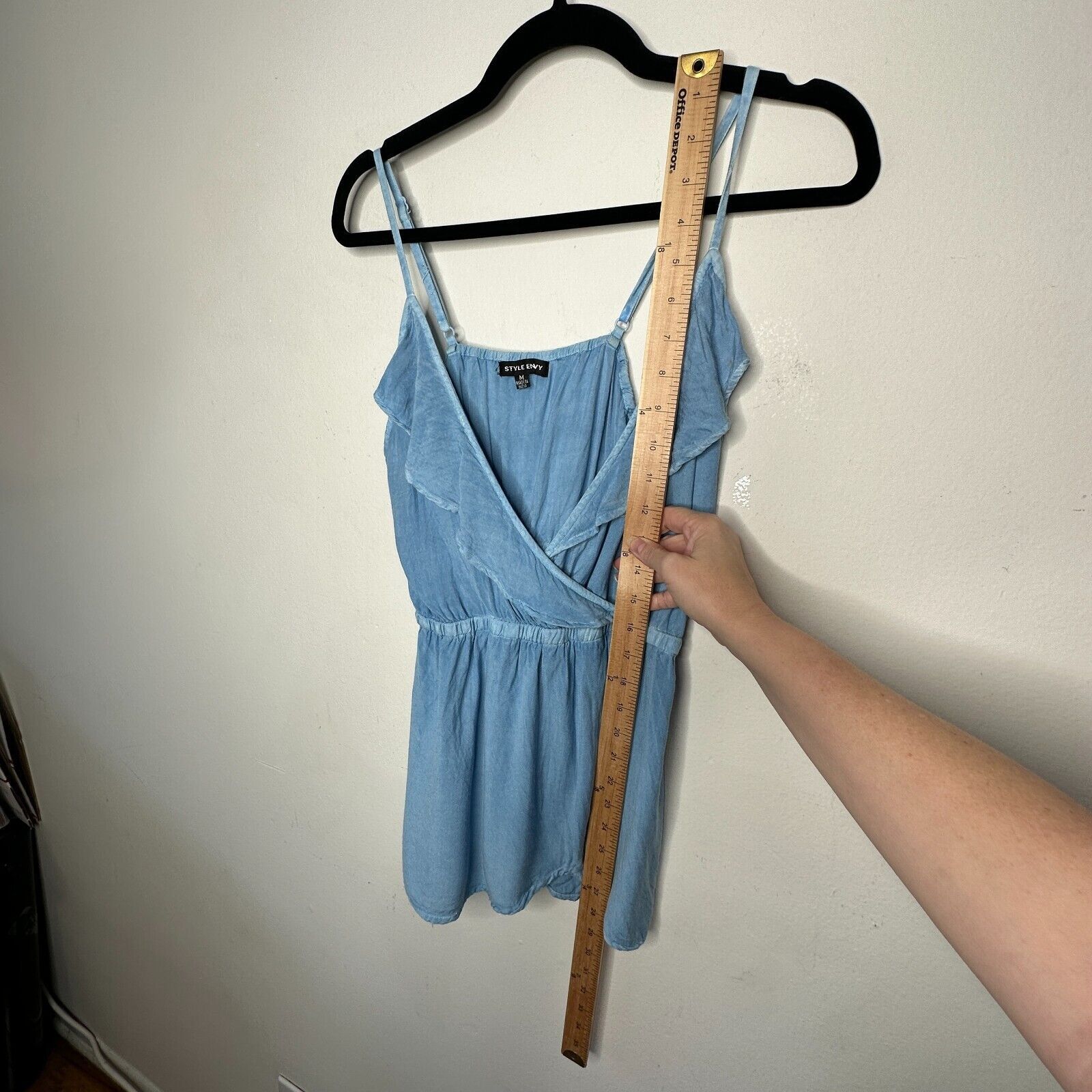 Other Light Denim Blue V-Neck Faux Wrap Ruffle Spaghetti Blouse M Size M / US 6-8 / IT 42-44 - 10 Thumbnail