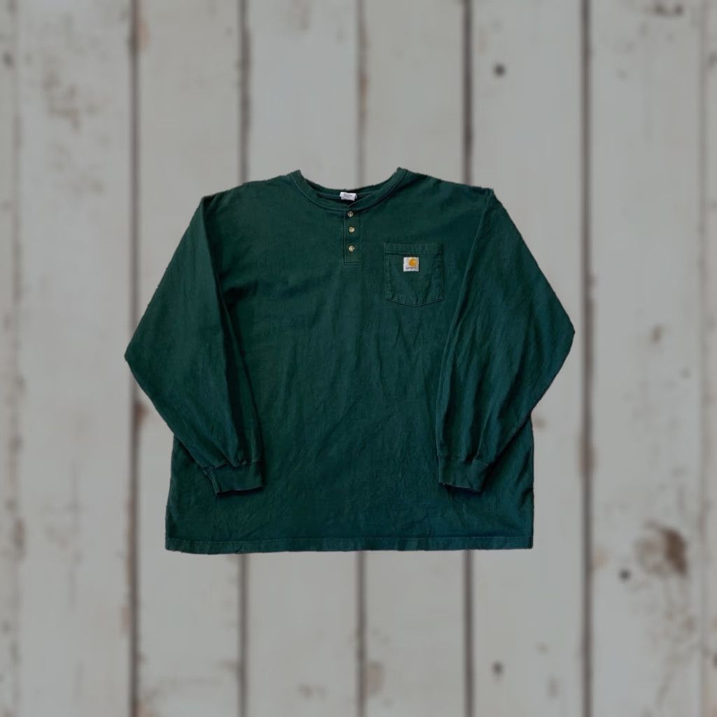 Carhartt VINTAGE Carhartt Henley T Shirt Mens 2XL Long Sleeve Green Shirts Long Sleeve Henley 90s Workwear Grunge USA Mens Size US XXL / EU 58 / 5 - 1 Thumbnail