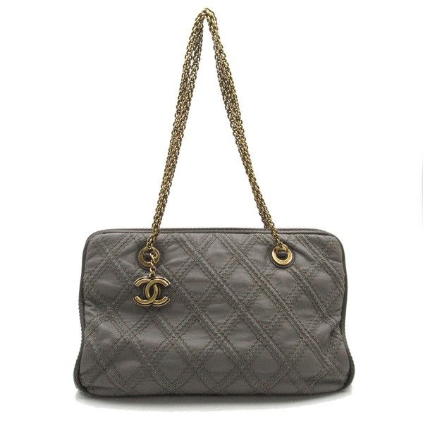 image of Chanel Quilted Leather Triptych Tote in Grey, Women's