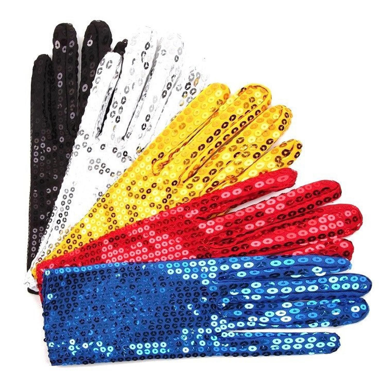 Designer Sequined Fabric Costume Dance Gloves Silver Size ONE SIZE - 2 Thumbnail