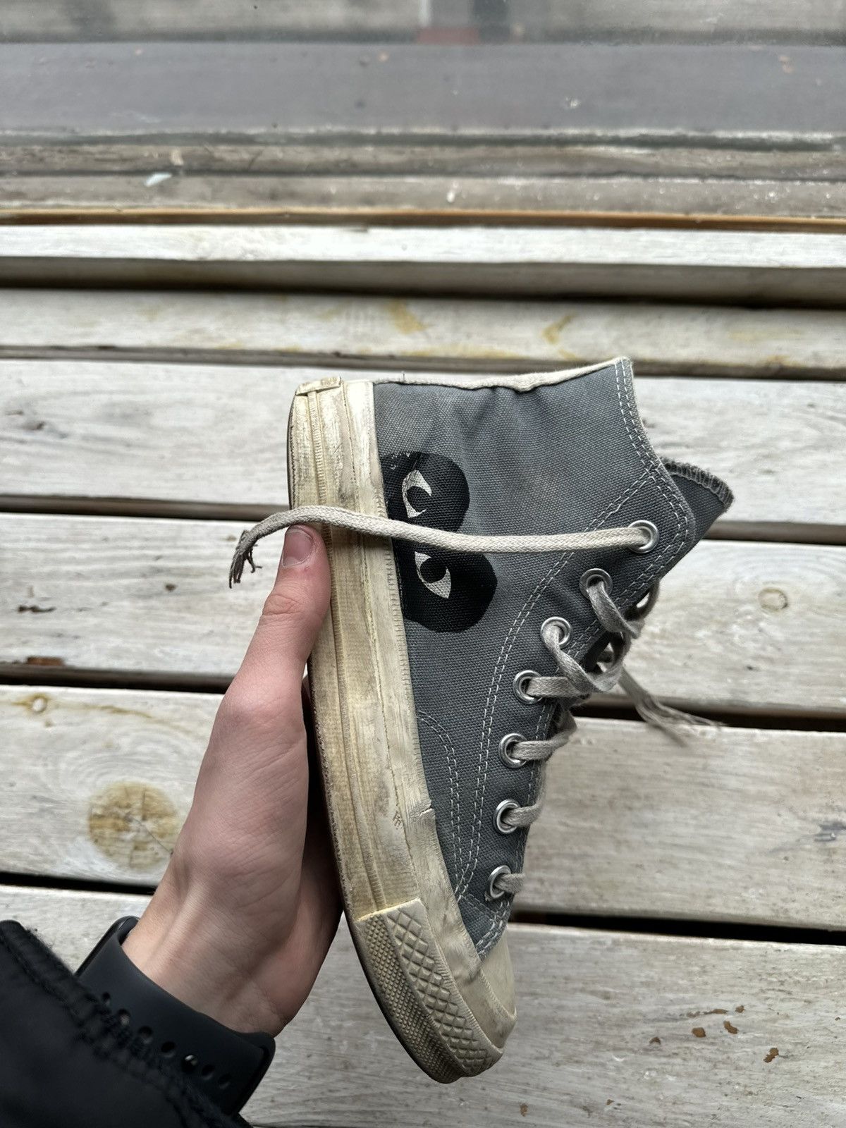 Comme des Garcons × Converse 🚨RARE grey cdg converse BLACK HEART VINTAGE DISTRESS TRUE Size US 6.5 / IT 36.5 - 2 Thumbnail