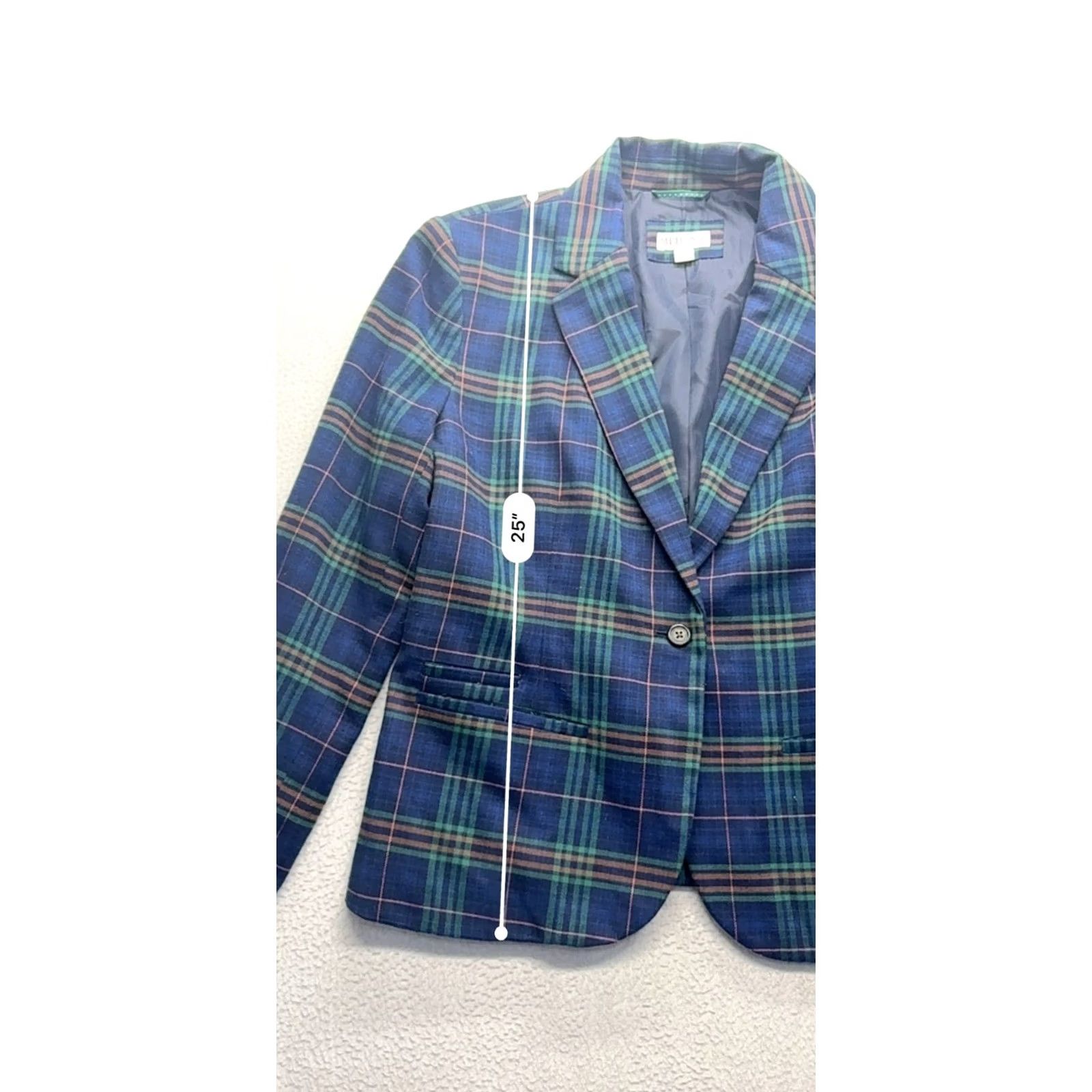 Merona Merona Womens Blazer Plaid Size 12 Blue/Green Checkered Pattern #7724 Size XL / US 12-14 / IT 48-50 - 6 Thumbnail