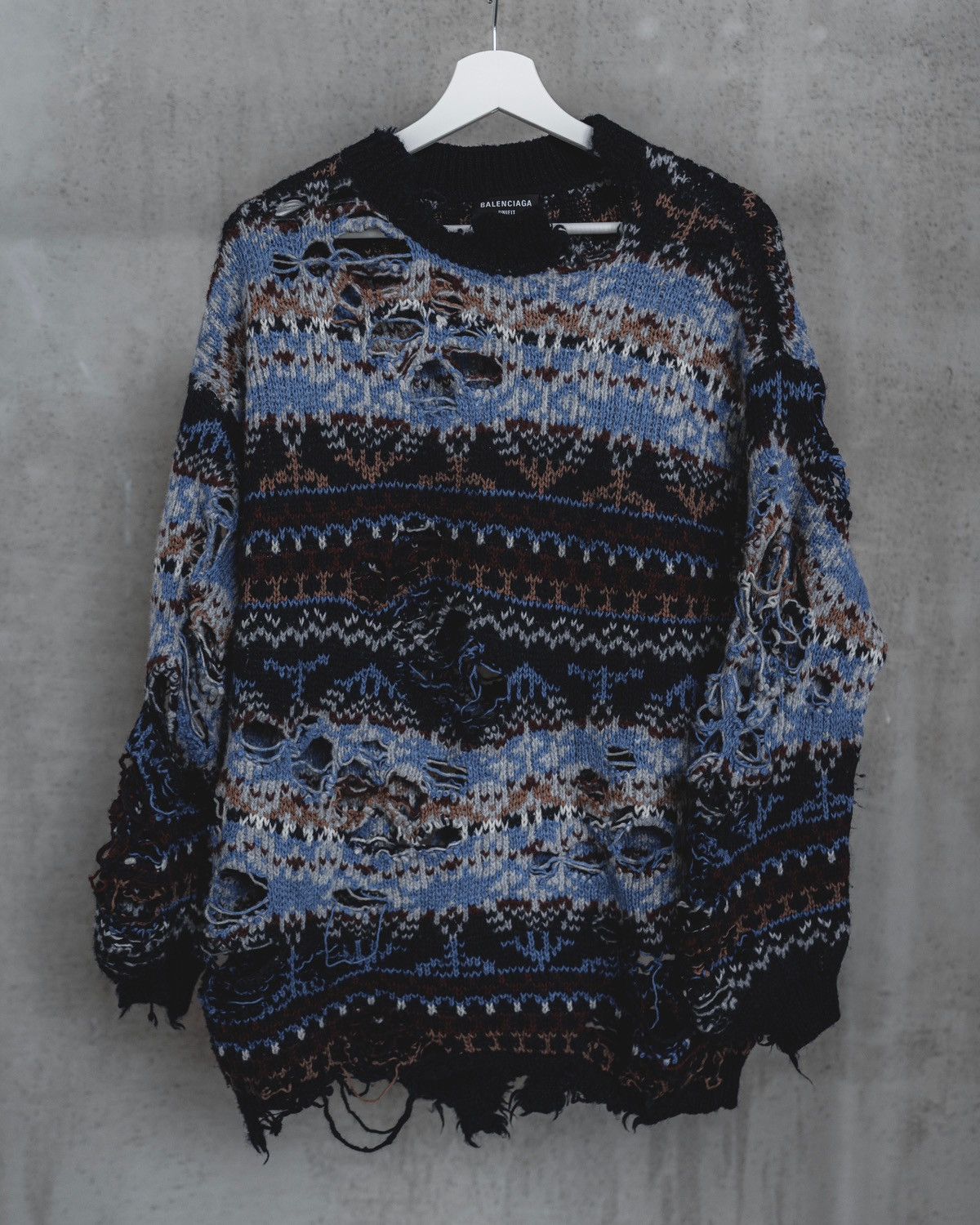 Balenciaga Balenciaga FW21 – Fair Isle Distressed Knit Sweater Size US L / EU 52-54 / 3 - 1 Thumbnail