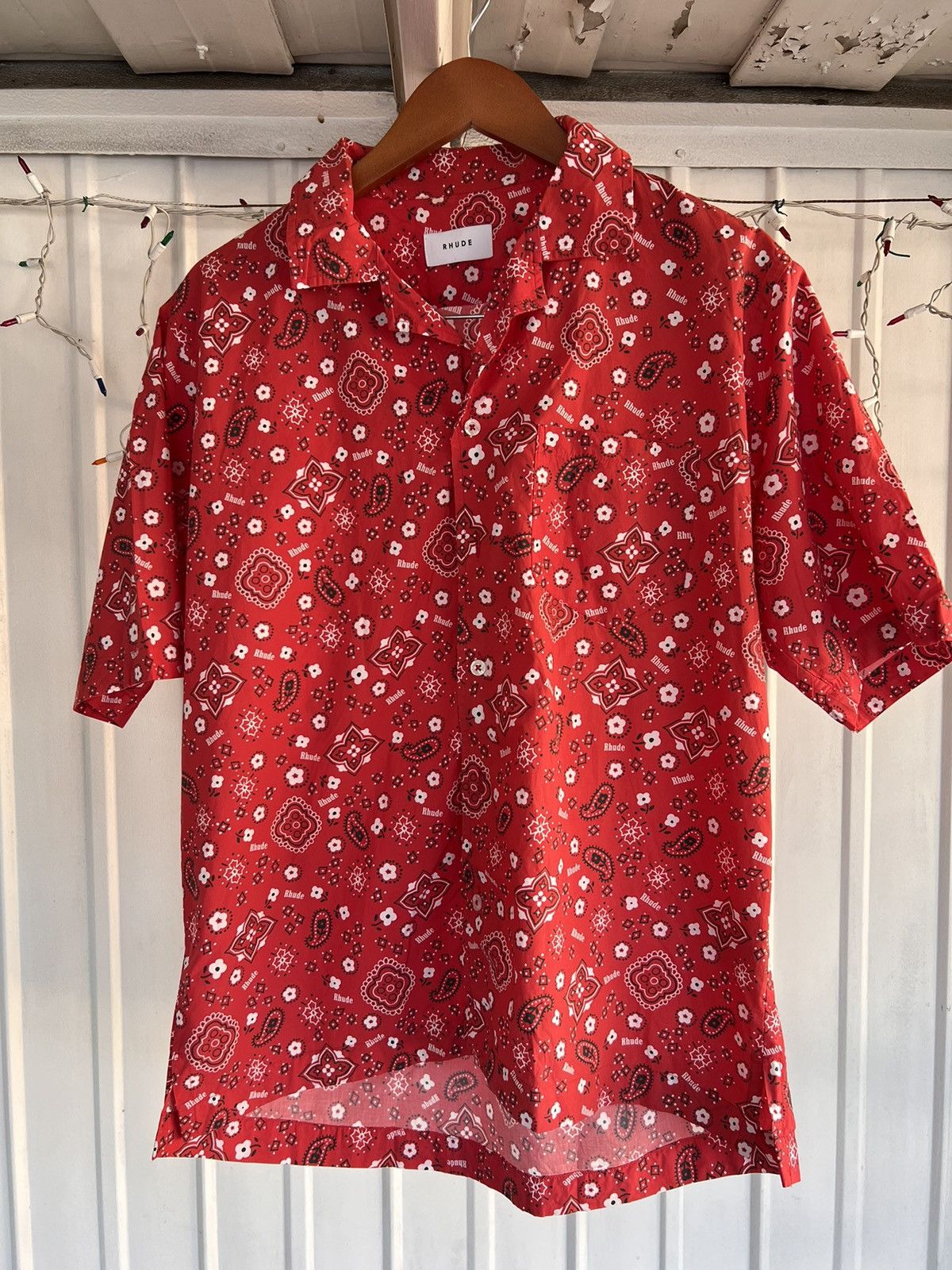 image of Rhude Hawaiian Button Up Shirt in Red, Men's (Size Small)