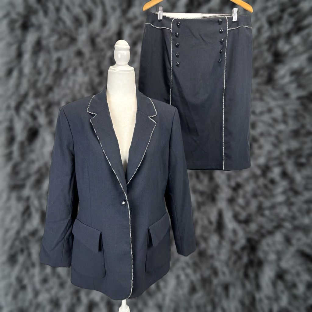 Mary McFadden Vintage Mary Mcfadden 2 Pc Skirt Suit Sz 14 Womens Navy Jacket Classic Career Power Size 36" / US 14 / IT 50 - 1 Thumbnail