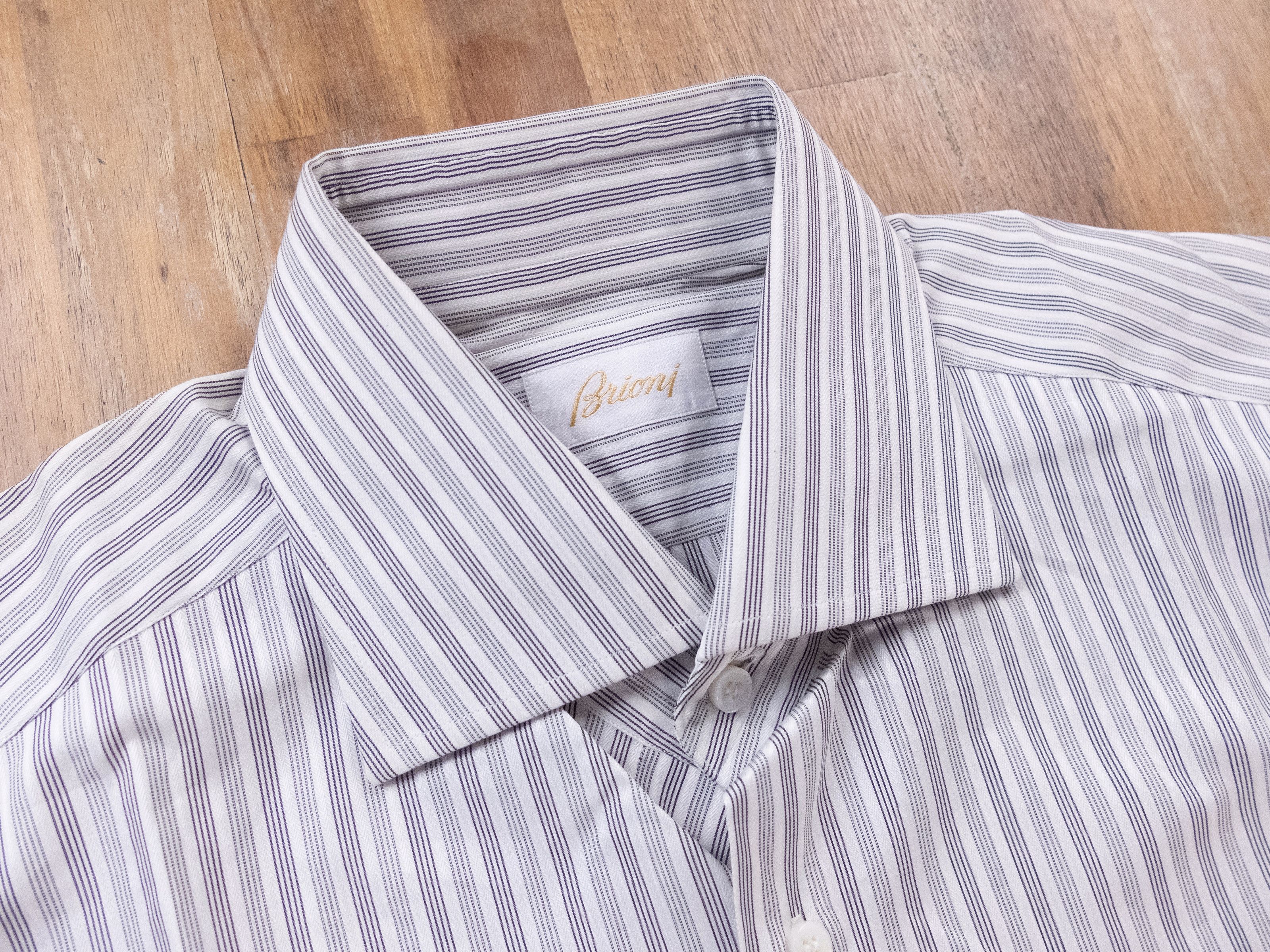 image of Brioni Gray Striped Cotton Dress Shirt 40 15.75 Authentic in Grey, Men's (Size Medium)