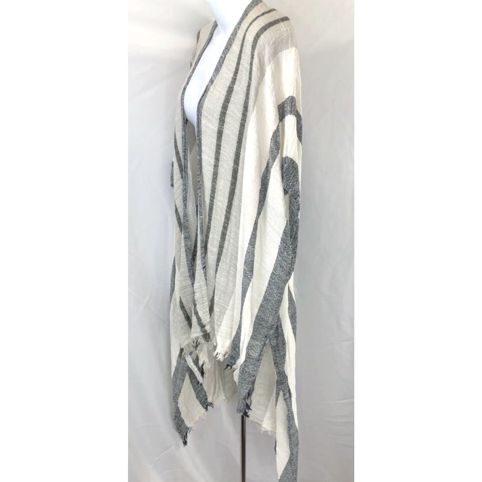 American Eagle Outfitters American Eagle Outfitters Blouse One Size Gray Stripe Fringe Boho Gauzy Pashmina Shawl Wrap Top Shirt Women Size ONE SIZE - 4 Thumbnail